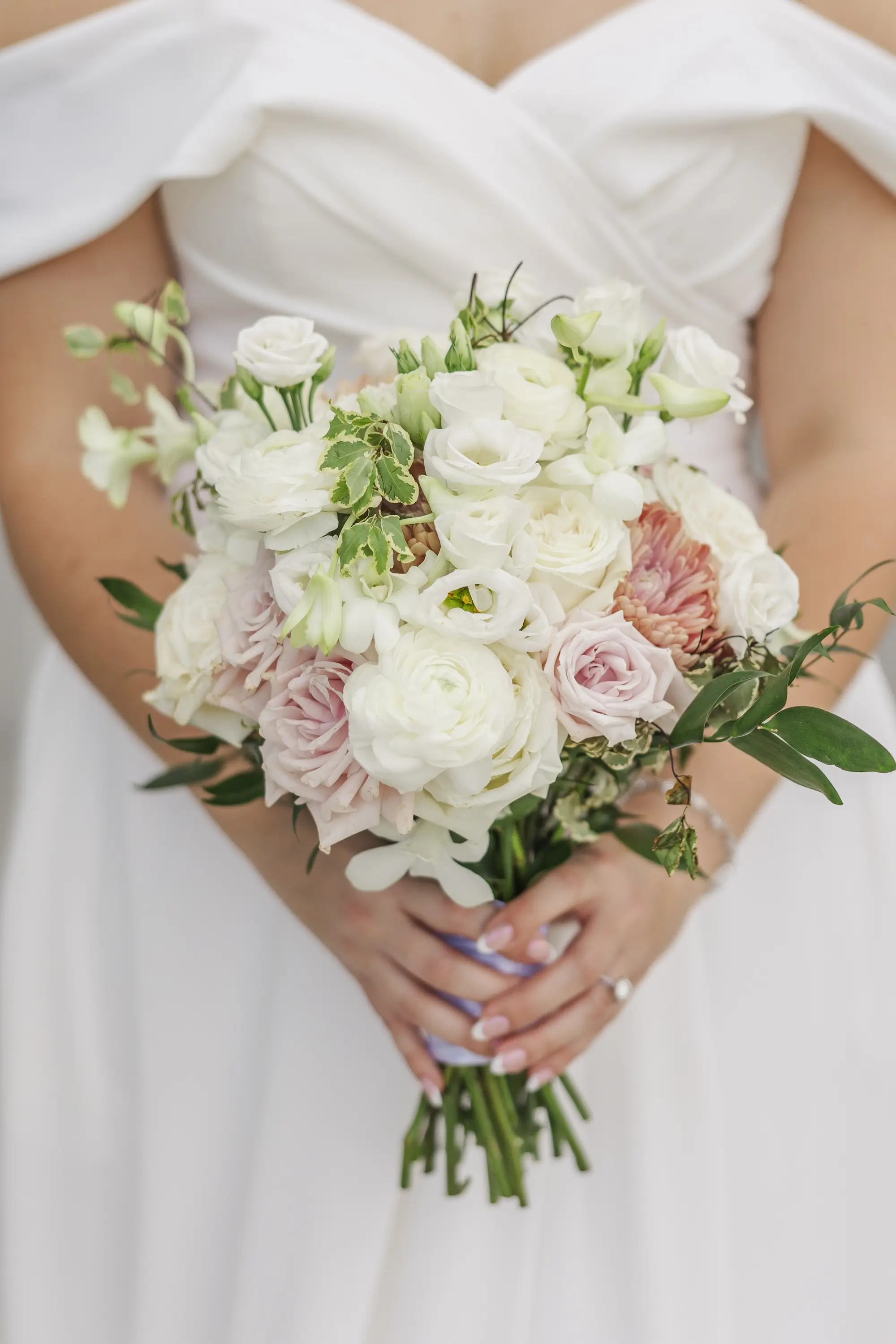 Light Pink Roses and Peonies and White Roses with Lush Greenery Bridal Bouquet Inspiration | Tampa Bay Florist Save The Date Florida