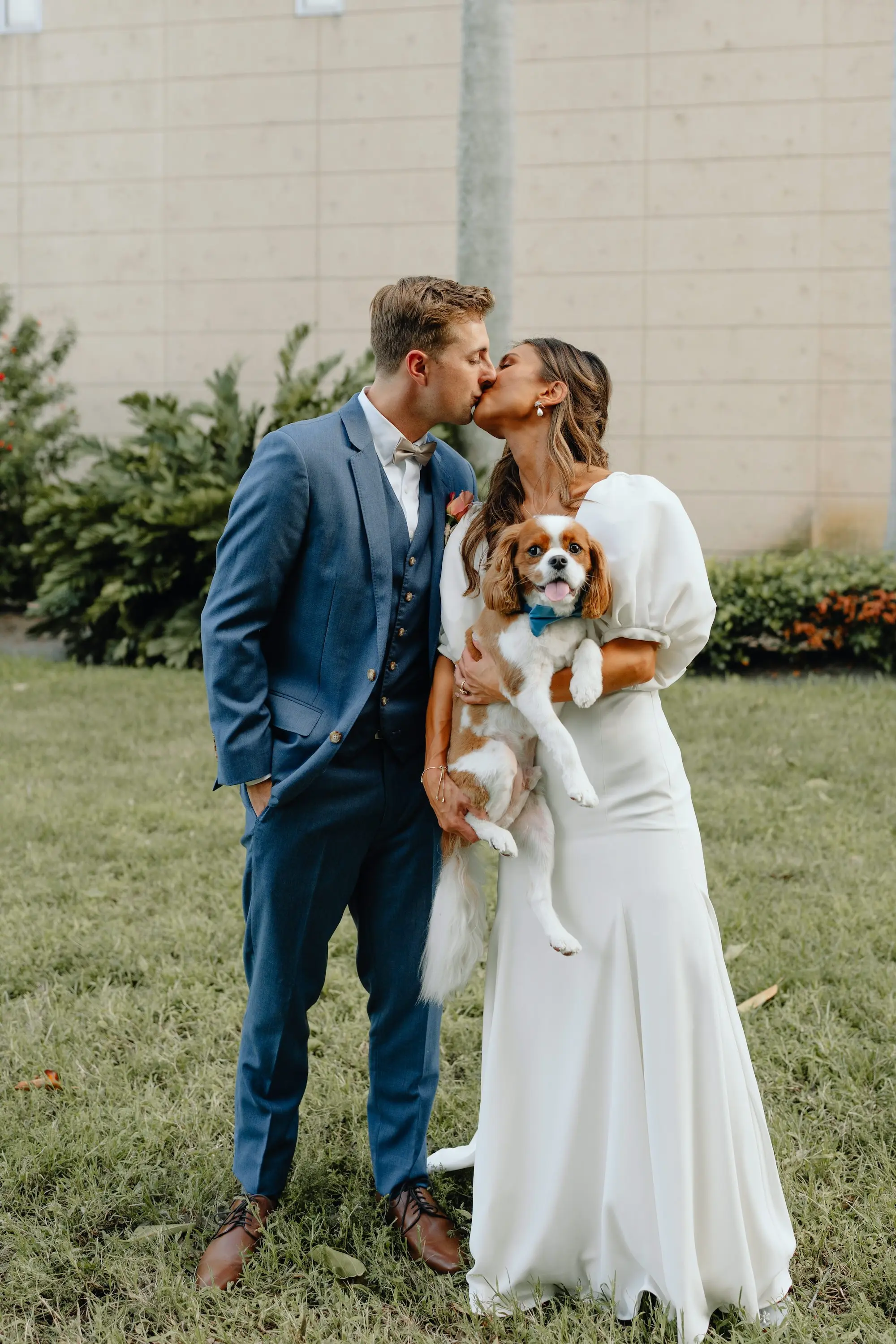 Bride and Groom with Dog Wedding Portrait | St Pete Photographer J&S Media | Tampa Bay Fairytail Pet Care