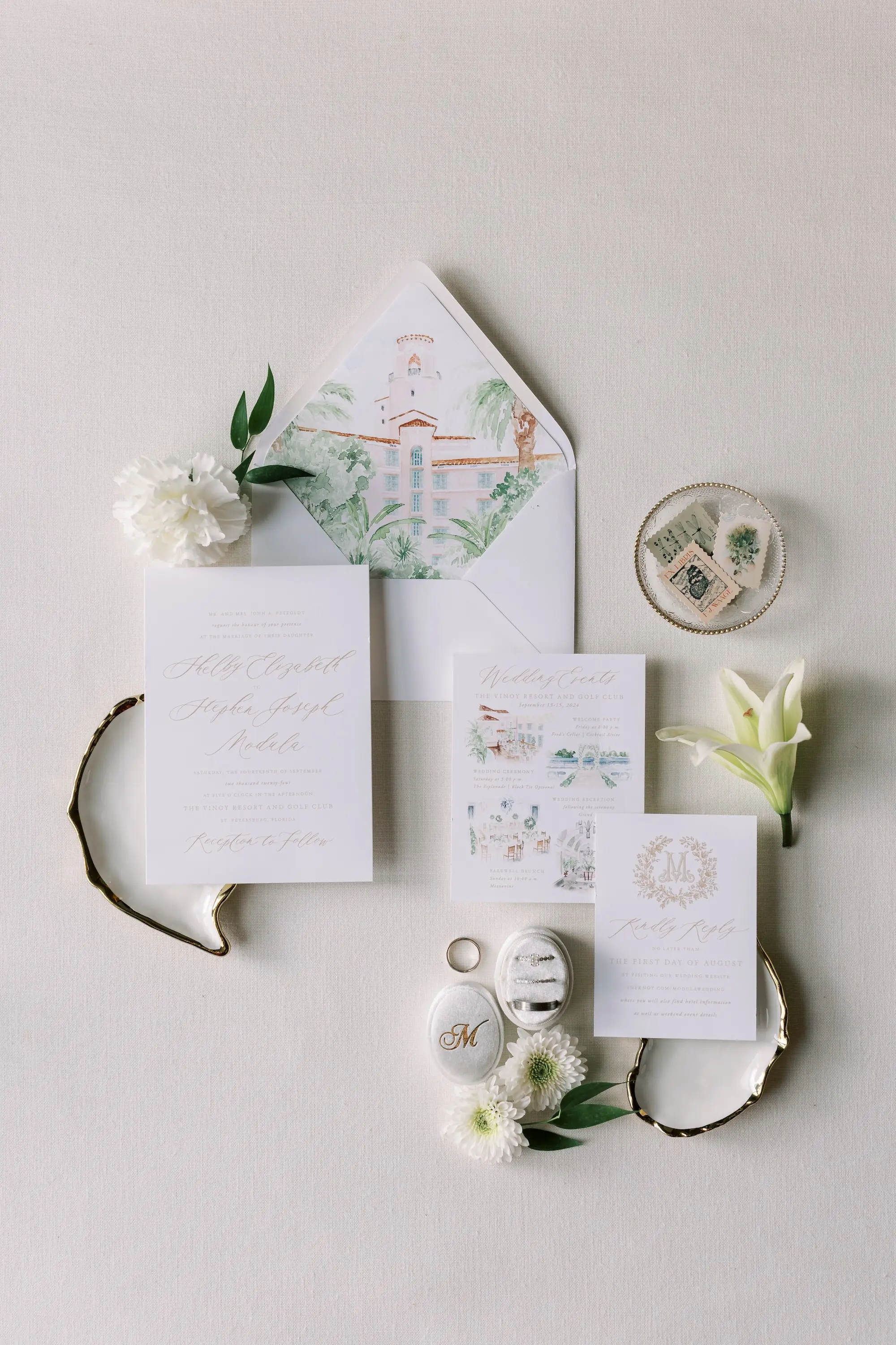 Custom Vinoy Watercolor Drawing Wedding Invitation Suite Ideas