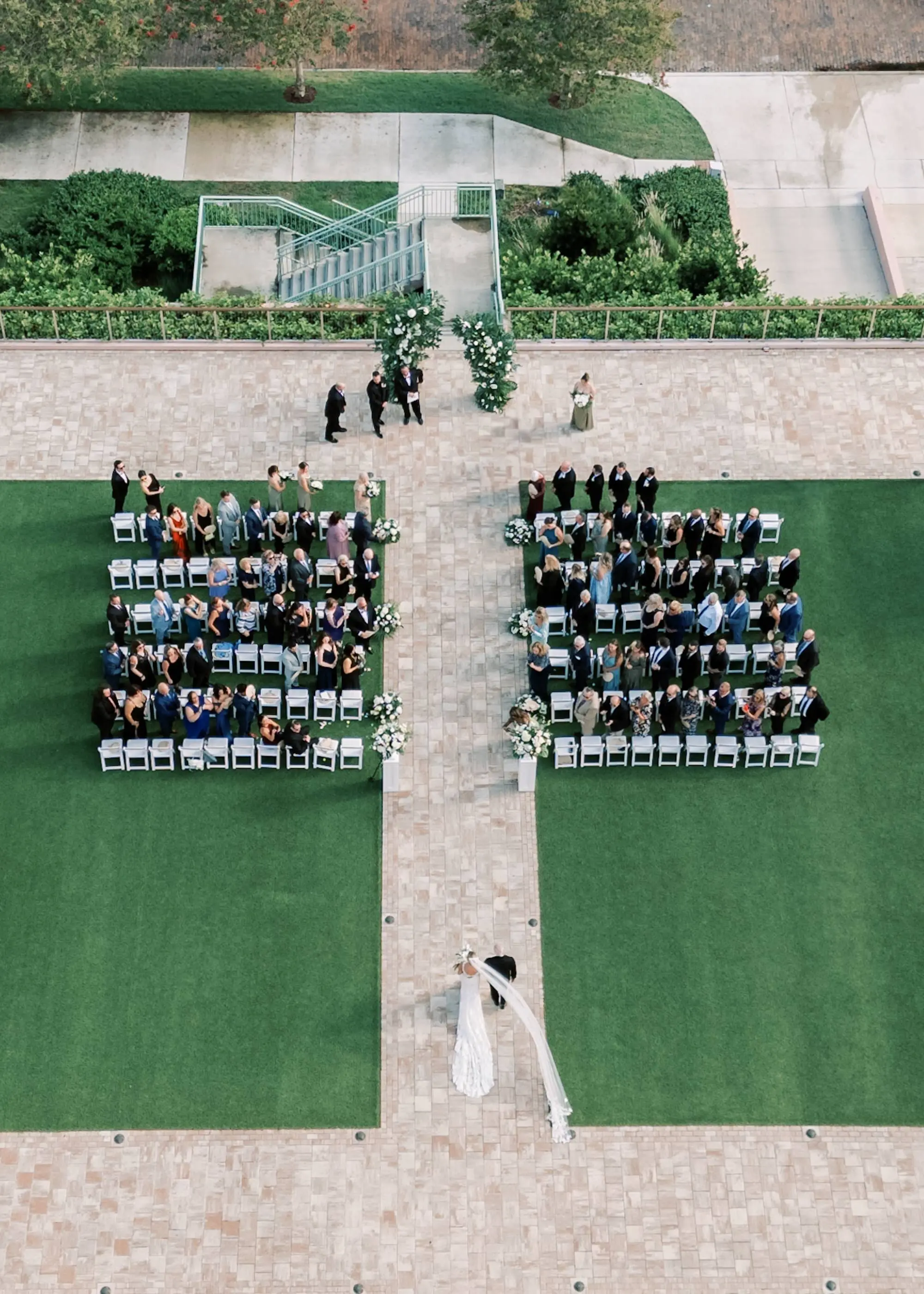 White and Green Elegant Tropical Terrace Wedding Ceremony Inspiration | St Pete Event Venue The Vinoy | Tampa Bay Kate Ryan Event Rentals
