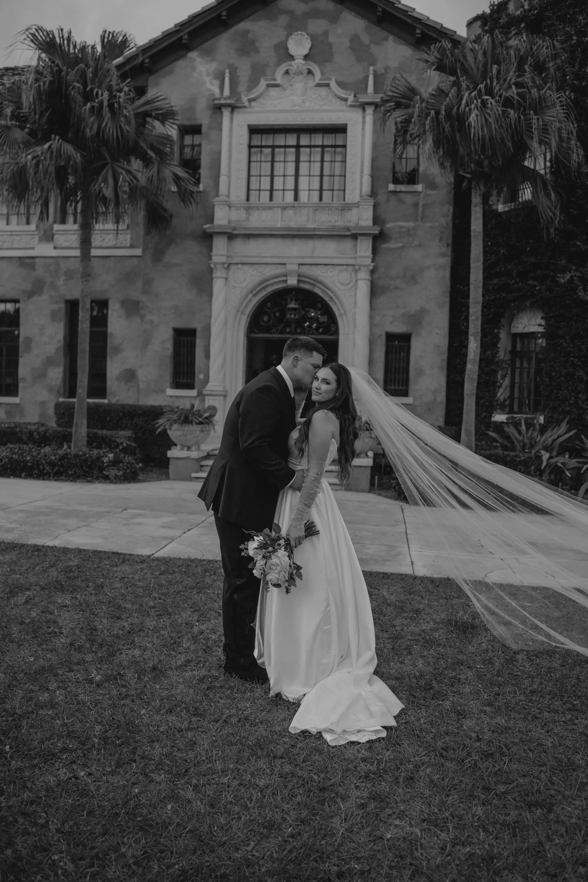 Bride and Groom Black and White Wedding Portrait | Tampa Bay Photographer We The Blackwells | Event Venue The Howey Mansion