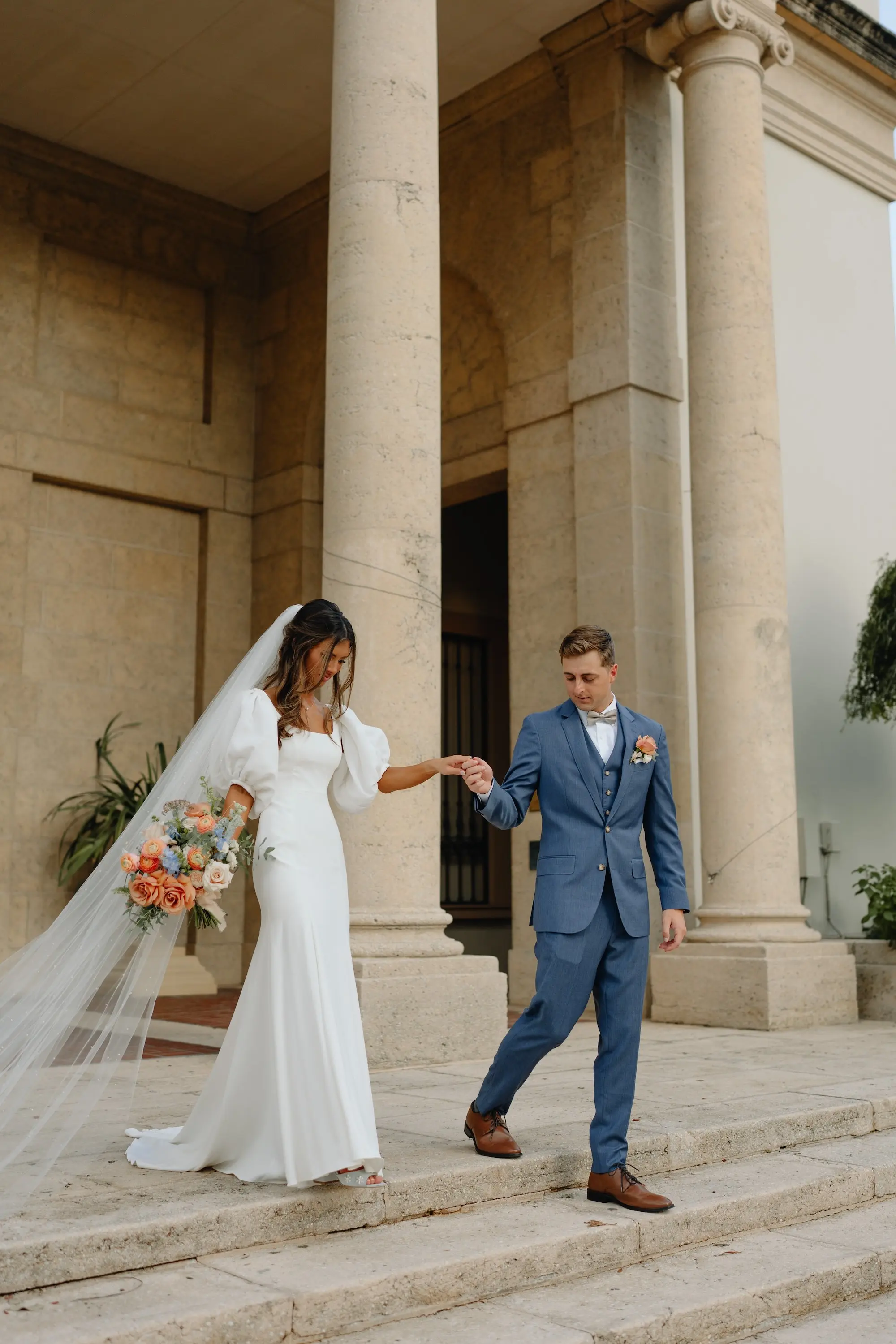 Bride and Groom Just Married Wedding Portrait | Downtown St Pete Event Venue Museum of Fine Arts | Tampa Bay Photographer Videographer J&S Media