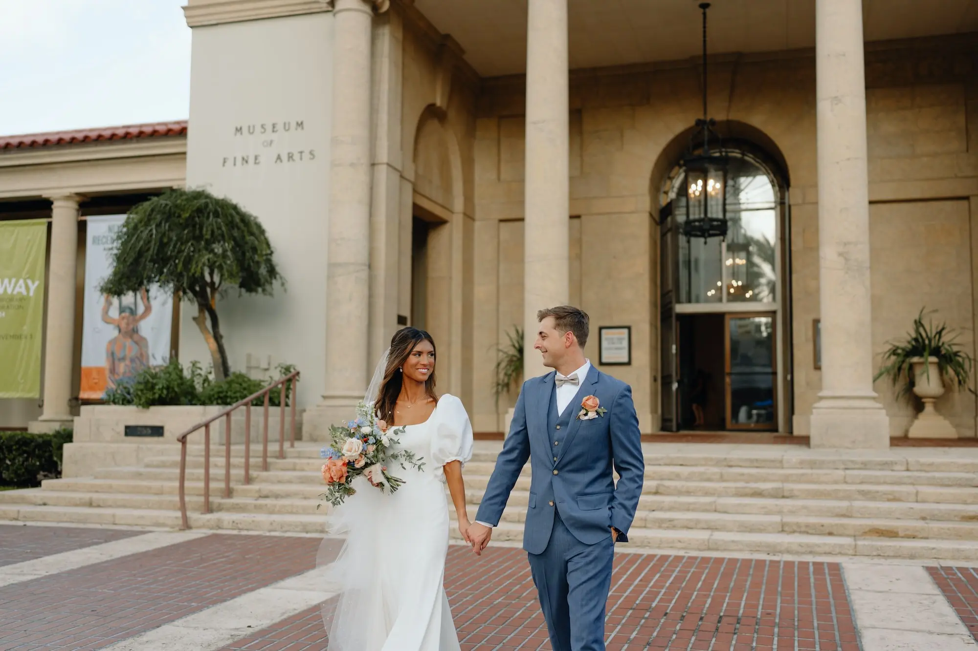 Bride and Groom Just Married Wedding Portrait | Downtown St Pete Event Venue Museum of Fine Arts | Tampa Bay Photographer Videographer J&S Media