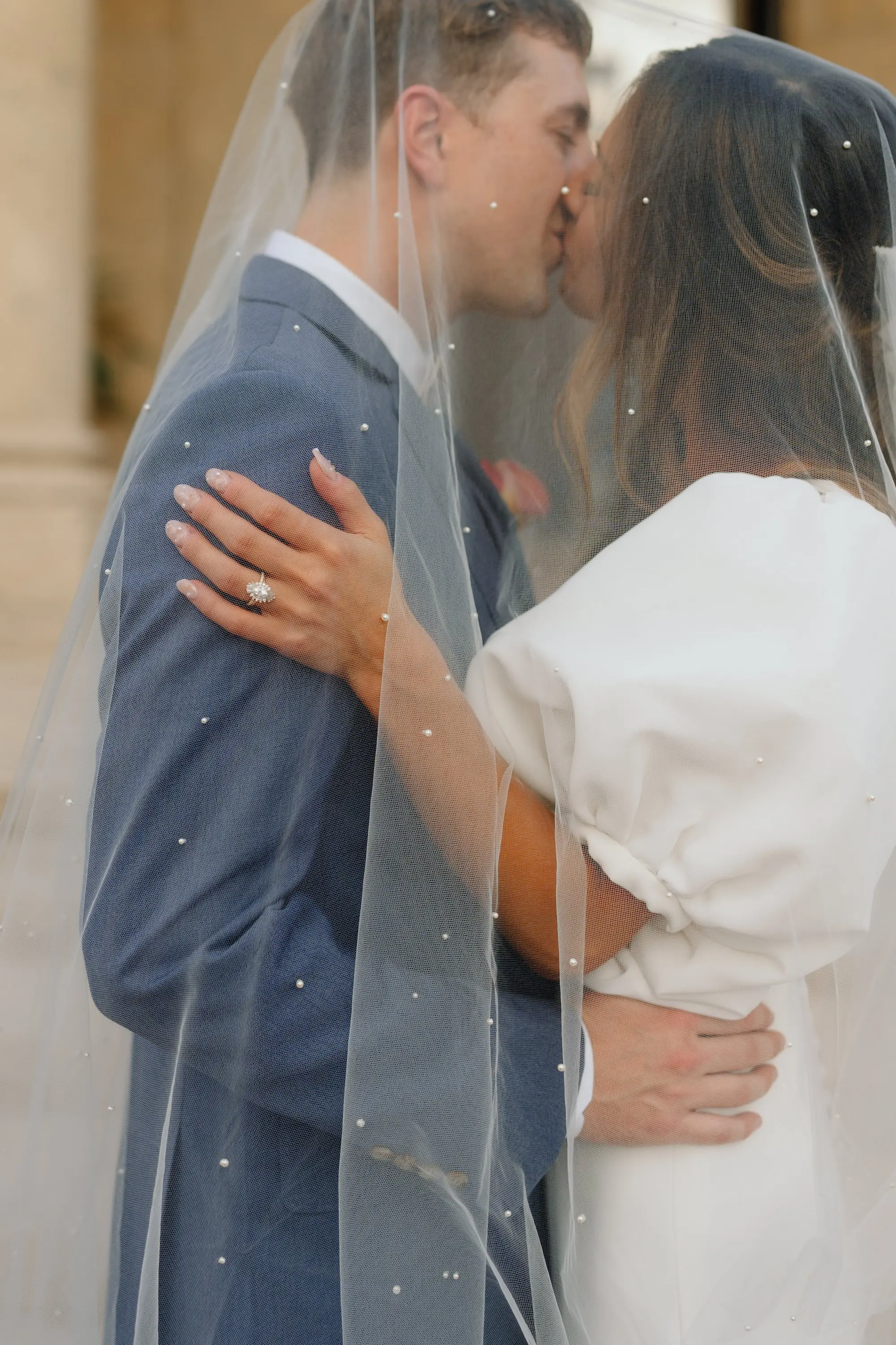 Bride and Groom in Pearl Veil Wedding Portrait | Tampa Bay Photographer Videographer J&S Media