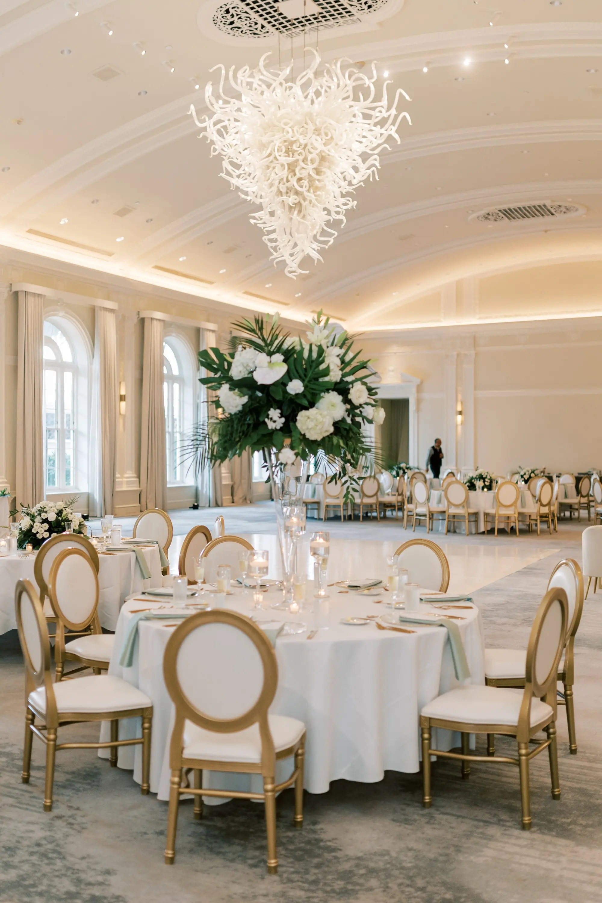 White and Green Elegant Tropical Ballroom Wedding Reception Decor Ideas | Tampa Bay Kate Ryan Event Rentals | Florist Lemon Drops | St Pete Event Venue The Vinoy
