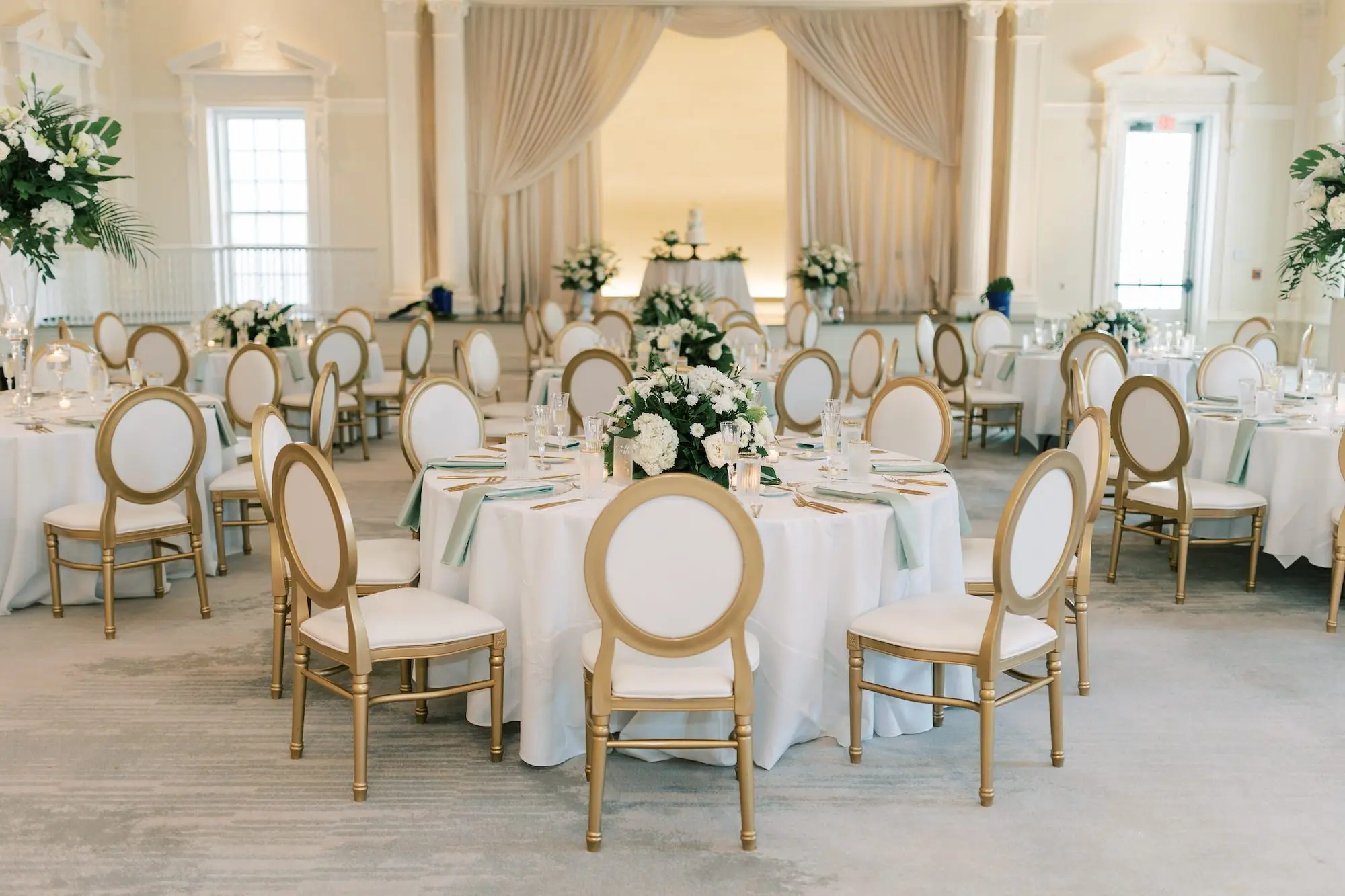White and Green Elegant Tropical Ballroom Wedding Reception Decor Ideas | Tampa Bay Kate Ryan Event Rentals | Florist Lemon Drops | St Pete Event Venue The Vinoy
