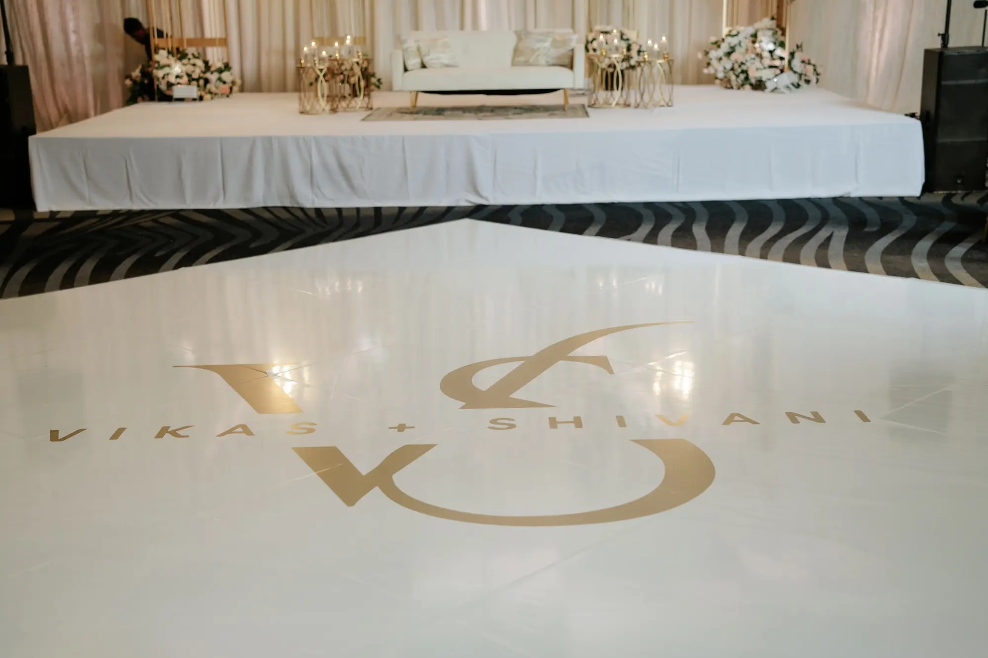 Luxurious Custom White and Gold Wedding Reception Dance Floor Ideas