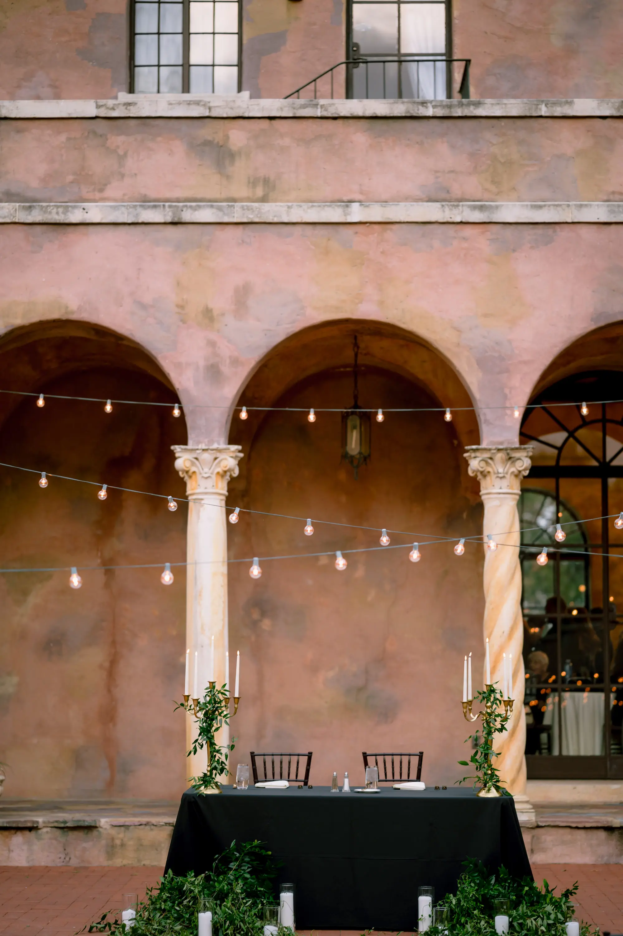 Classic Black and White European Inspired Wedding Reception Sweetheart Table Decor Ideas