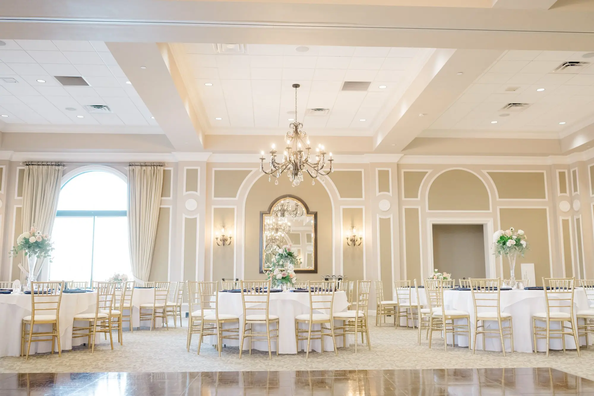 41Romantic Pastel and Navy Sarasota Wedding Inspiration Lakewood Ranch Country Club jpg - Timeless Gold and Green Sarasota Wedding | Lakewood Ranch Golf & Country Club Luxurious Ballroom Wedding Reception | Modern Gold Chairs | Tall Acrylic Centerpieces with White Flower Arrangement Ideas | Sarasota Wedding Venue Lakewood Ranch Golf and Country Club