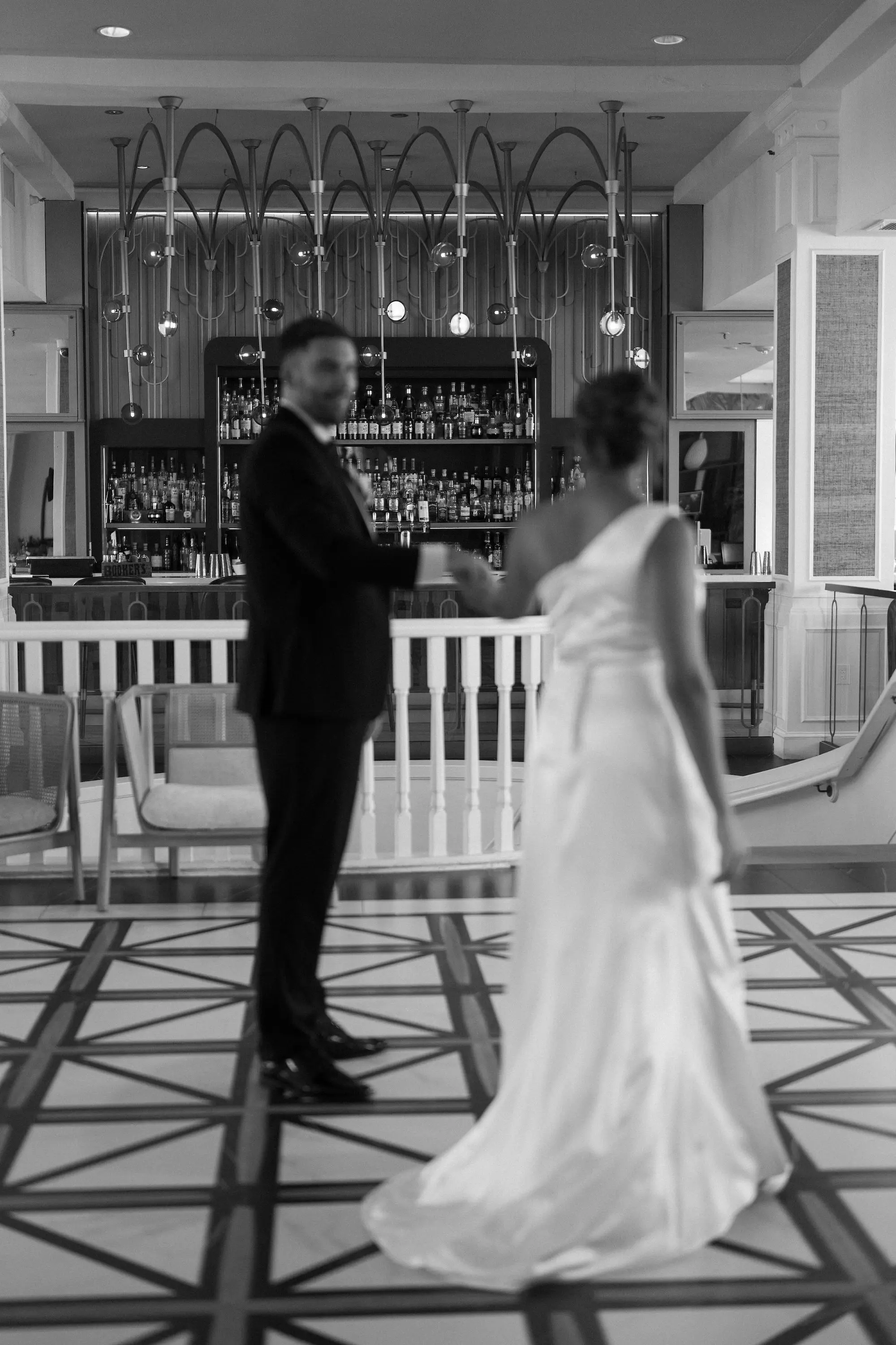 Black and White Bride and Groom First Dance Wedding Portrait | Satin One Shoulder Wedding Gown Inspiration | Photographer Amber Yonker Photography | Boutique Truly Forever Bridal Tampa | Historic St Pete Beach Wedding Venue Don CeSar