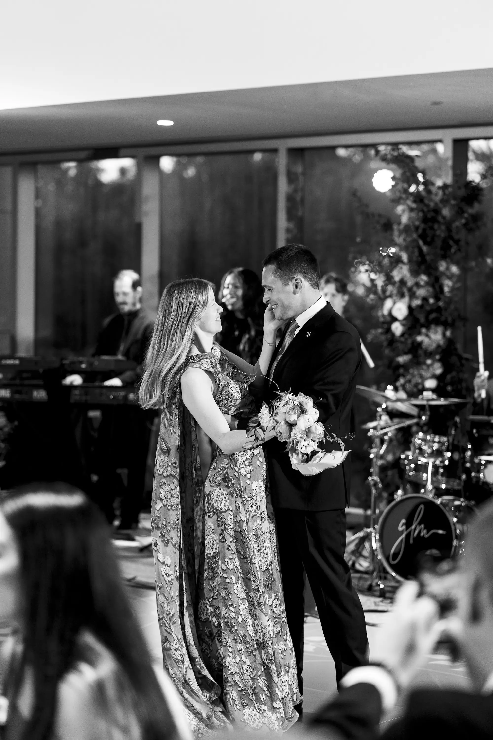 Black and White Bride and Groom First Dance Wedding Portrait