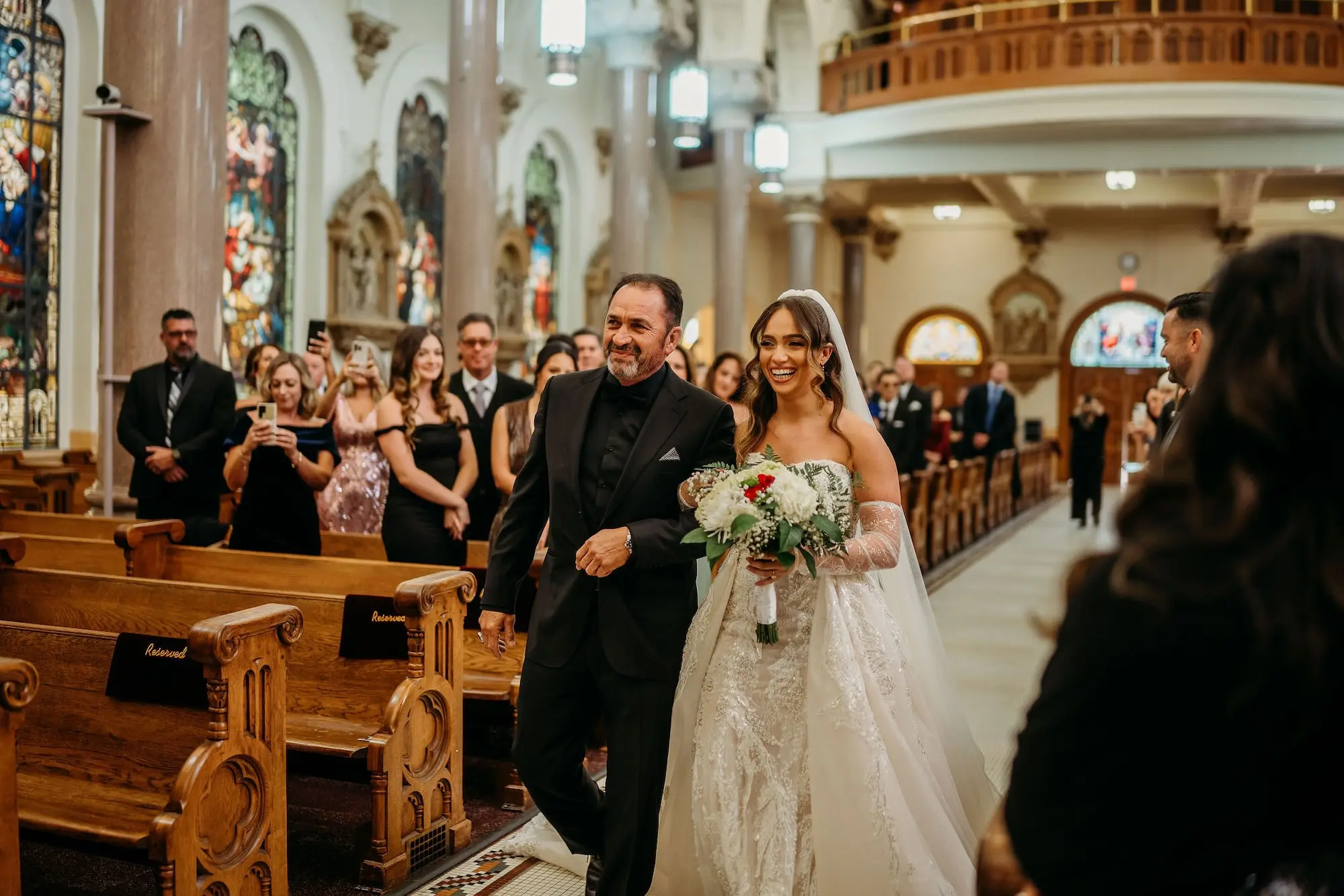 10Classic Gold Italian Inspired Wedding Ideas - Classic, Gold Tampa Wedding | The Italian Club of Tampa Bride and Father Walking Down Wedding Ceremony Aisle | Sacred Heart Catholic Church Wedding Ceremony Venue | Traditional Catholic Wedding Ceremony Event Ideas | Tampa Bay Photographer Videographer Sabrina Autumn Photography