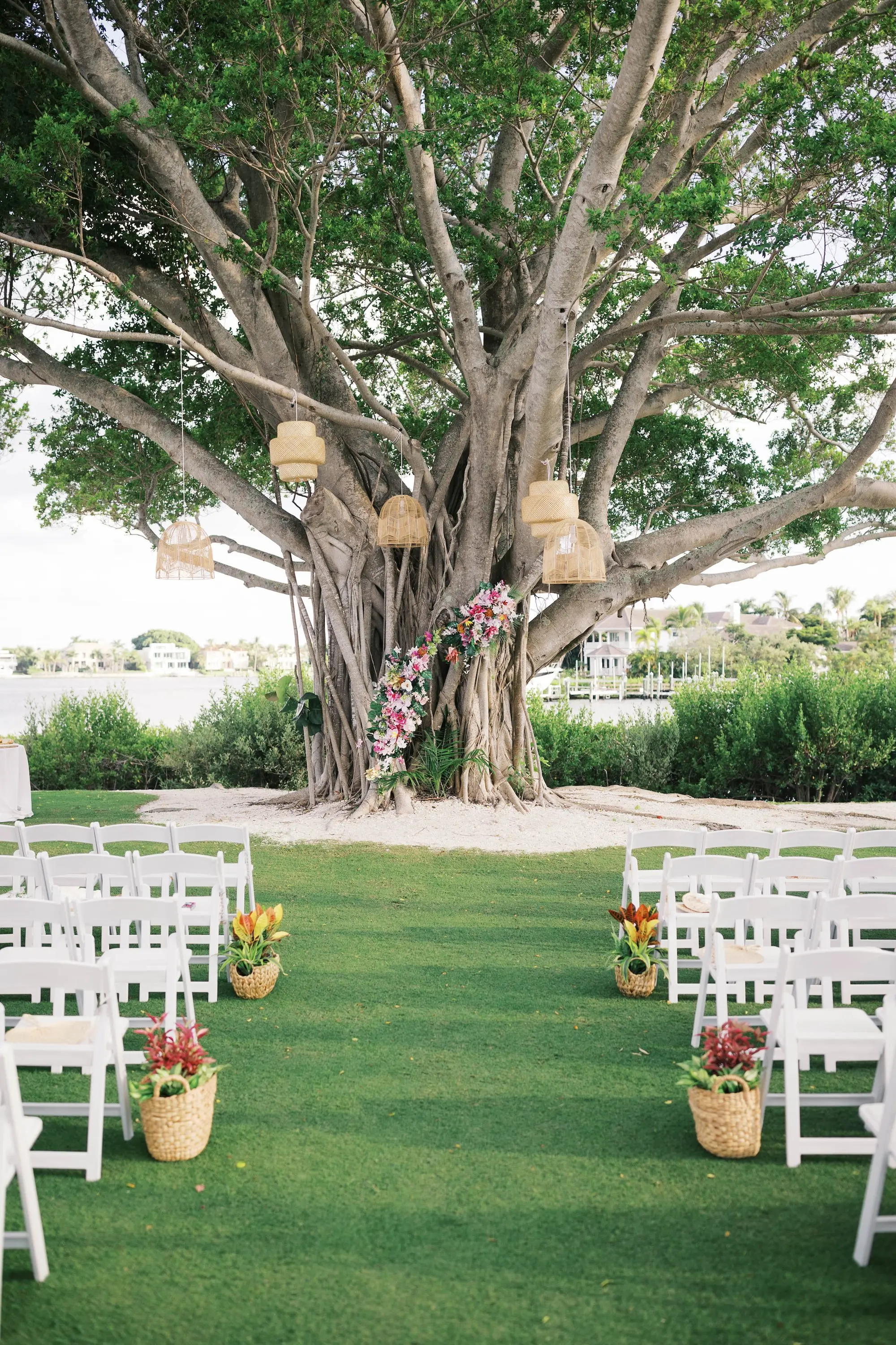 Whimsical Pink and Green Tropical Garden Wedding Ceremony Decor Inspiration | Sarasota Event Venue Resort at Longboat Key Club