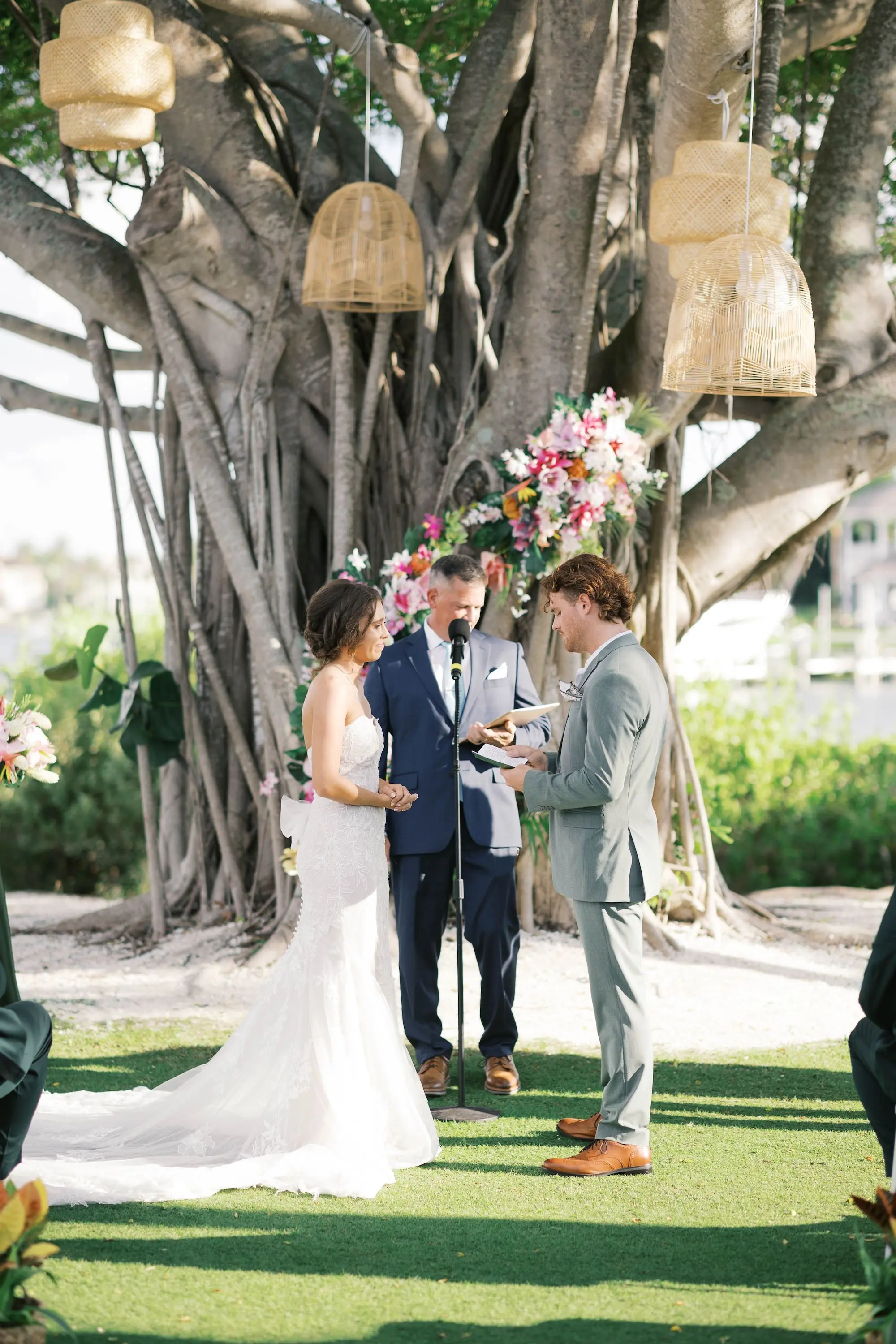 Whimsical Pink and Green Tropical Garden Wedding Ceremony Inspiration