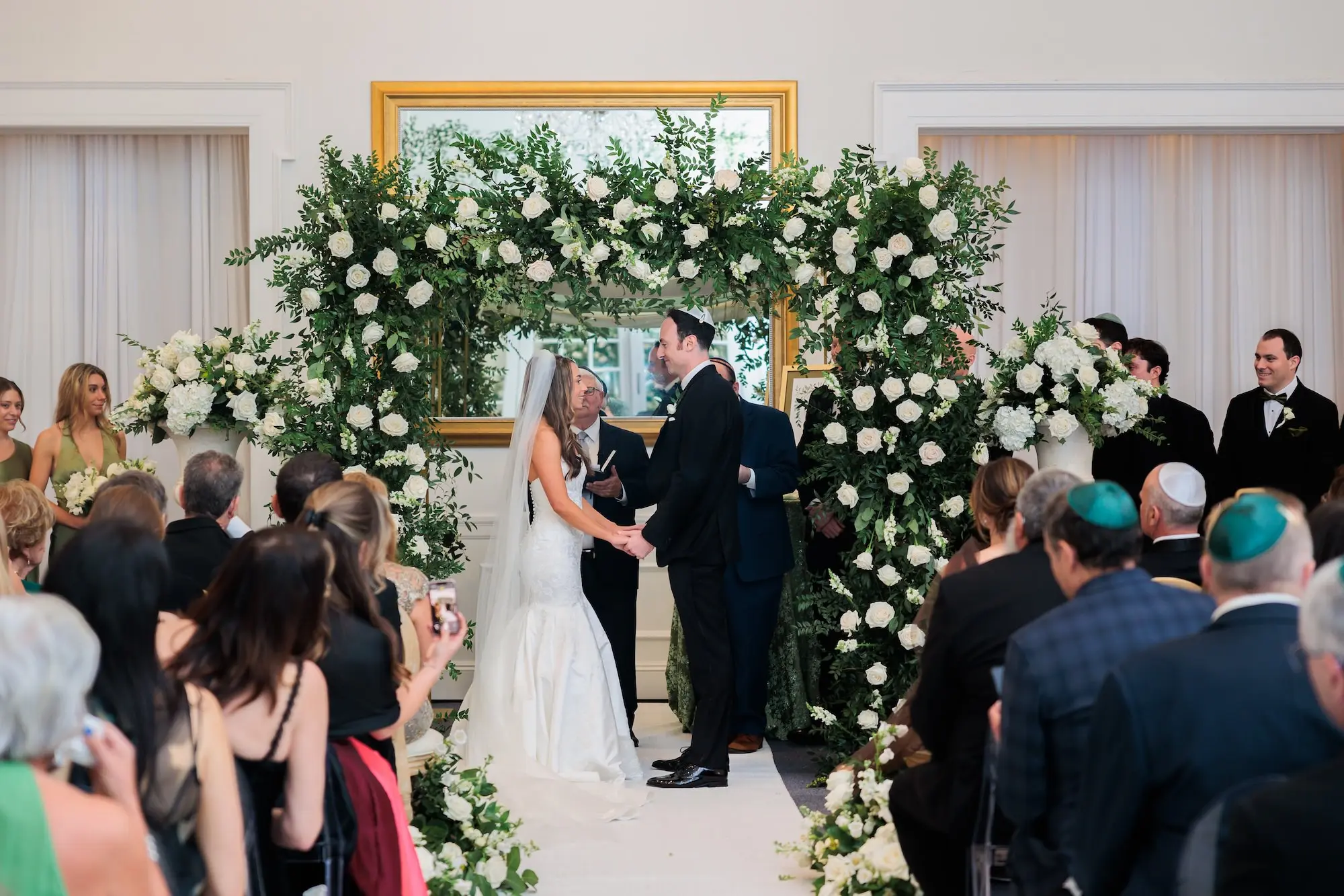 24TImeless Green White and Gold Wedding Inspiration jpg - Timeless Green, White and Gold Wedding | Tampa Yacht and Country Club Timeless White Flower and Greenery Chuppah Jewish Wedding Ceremony Decor Inspiration | Tampa Bay Florist Save The Date Florida