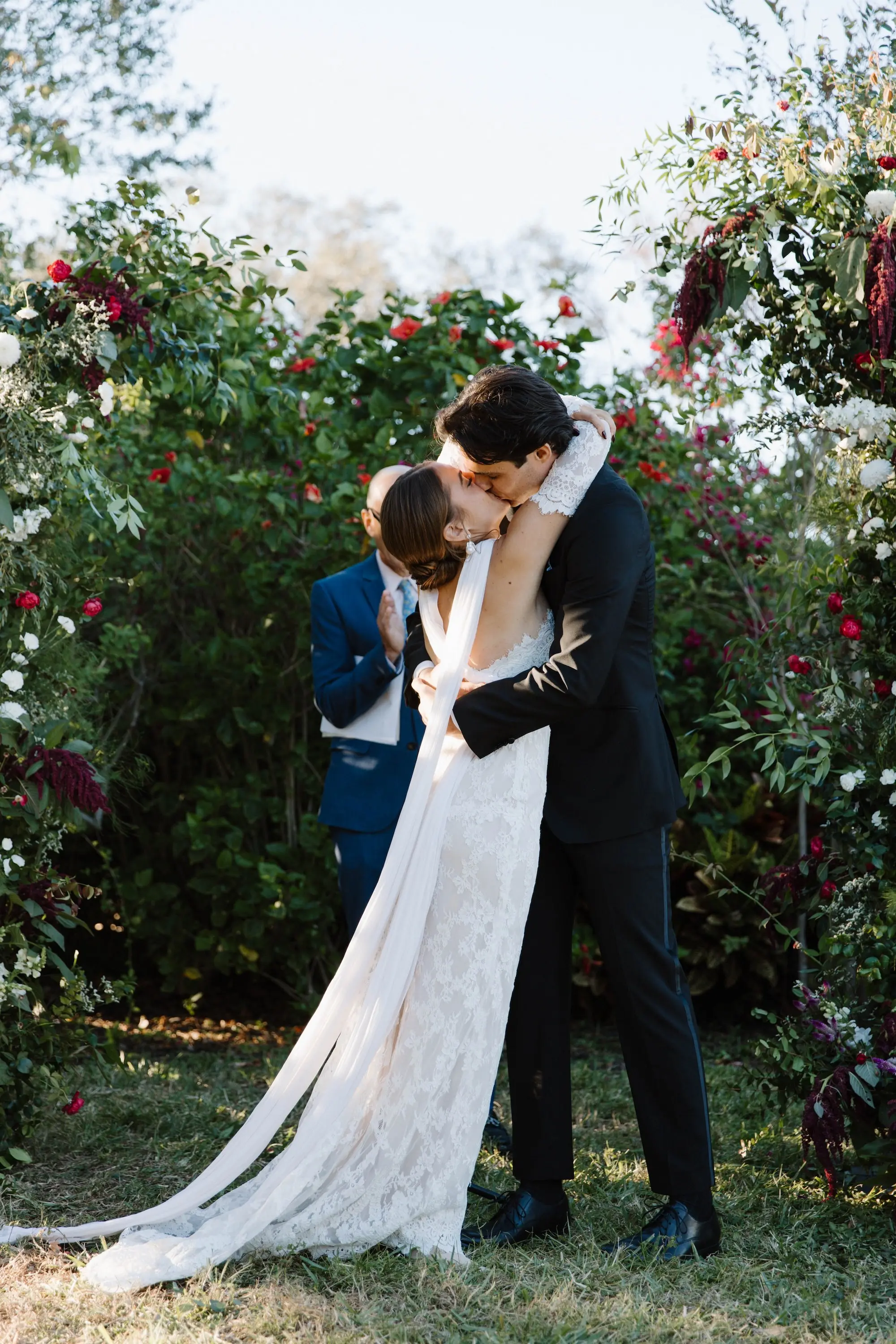 Bride and Groom First Kiss Wedding Portrait