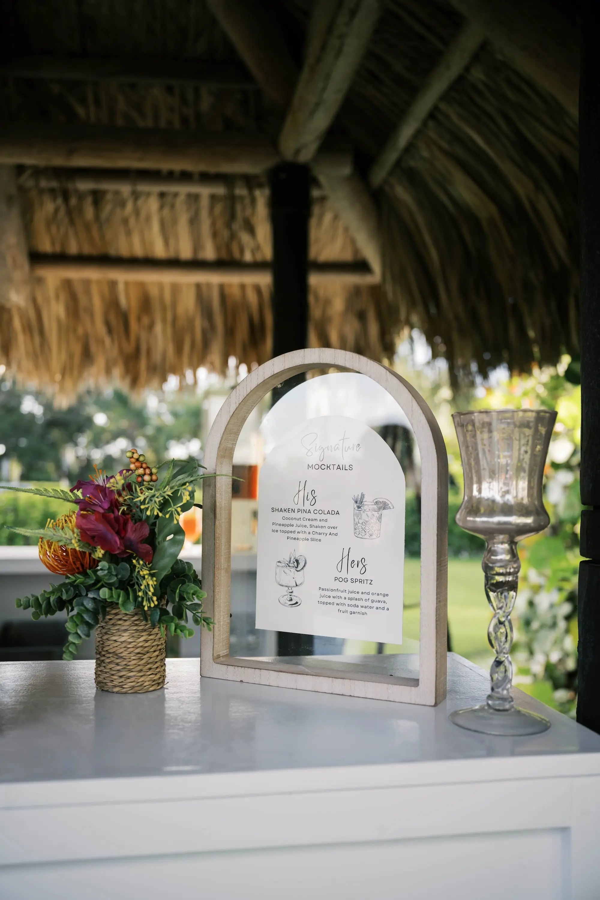 Tropical Wedding Reception Bar Signature Drink Sign Decor Inspiration