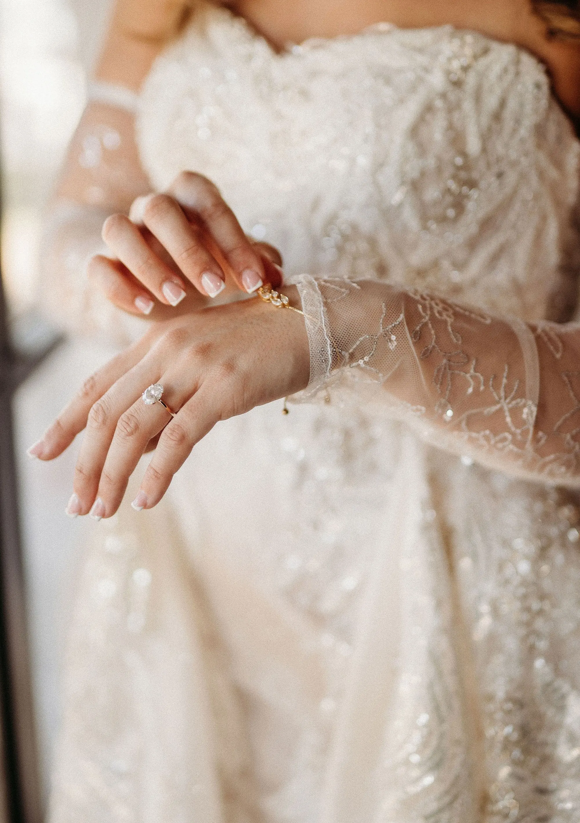 2Classic Gold Italian Inspired Wedding Ideas - Classic, Gold Tampa Wedding | The Italian Club of Tampa Bride Wedding Portrait | Long Sheer, Lace Wedding Gown Sleeves Inspiration | Pear Shaped Engagement Ring with Gold Band Idea | Tampa Bay Photographer Videographer Sabrina Autumn Photography