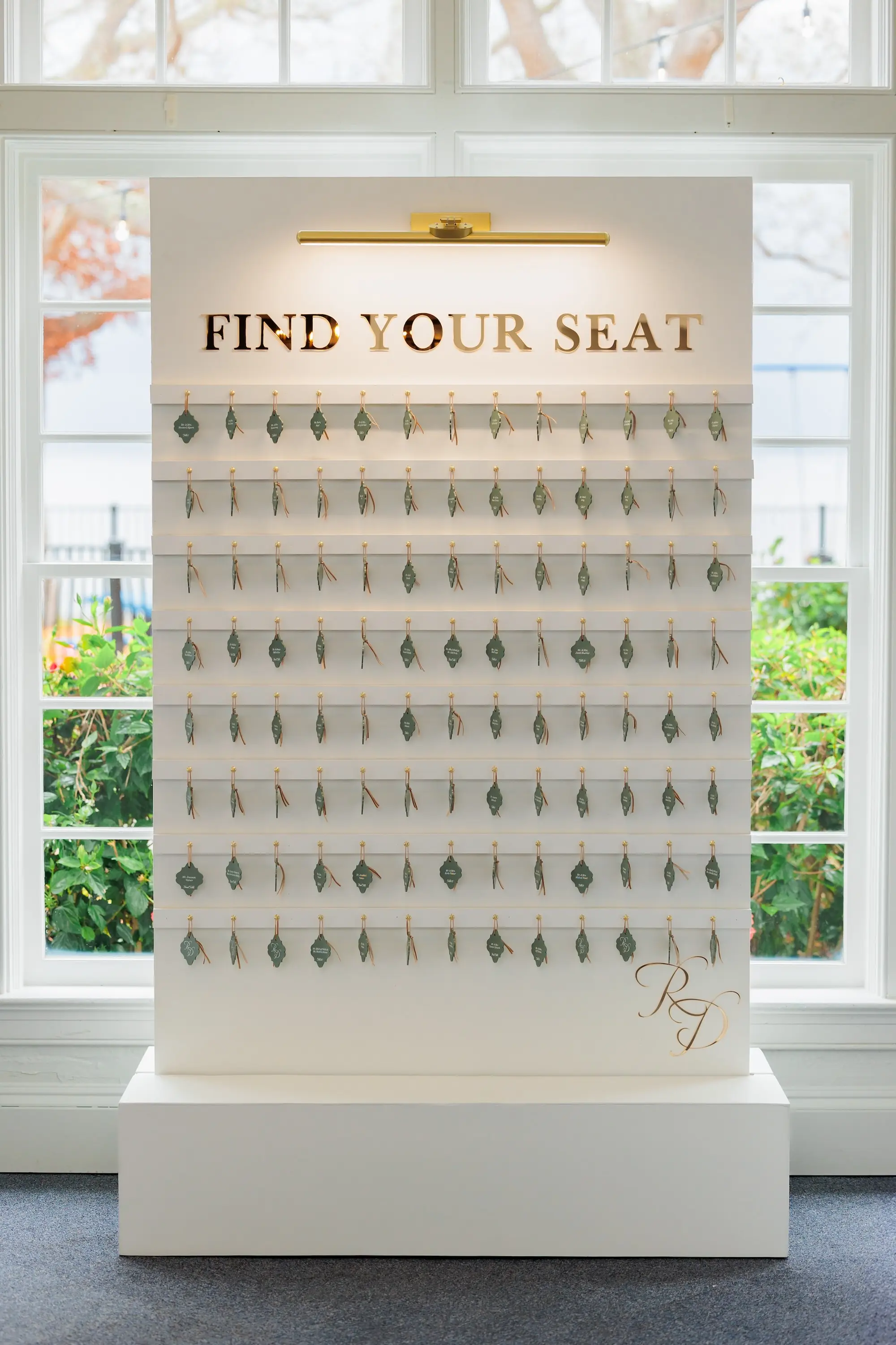 Green and White Keychain Wedding Reception Seating Chart Display Decor Ideas | Planner EventFull Weddings