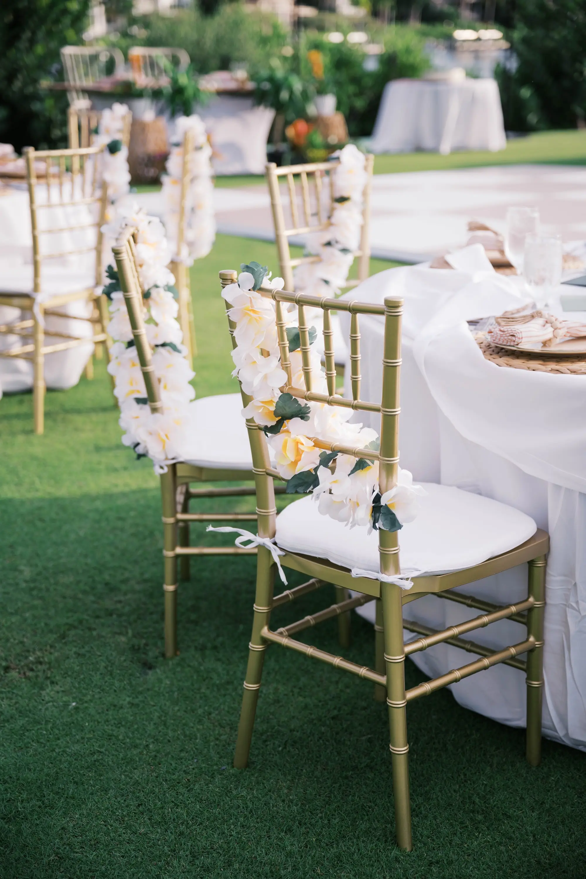 Whimsical Pink and Green Tropical Garden Wedding Reception Decor Inspiration | Gold Chiavari Chairs