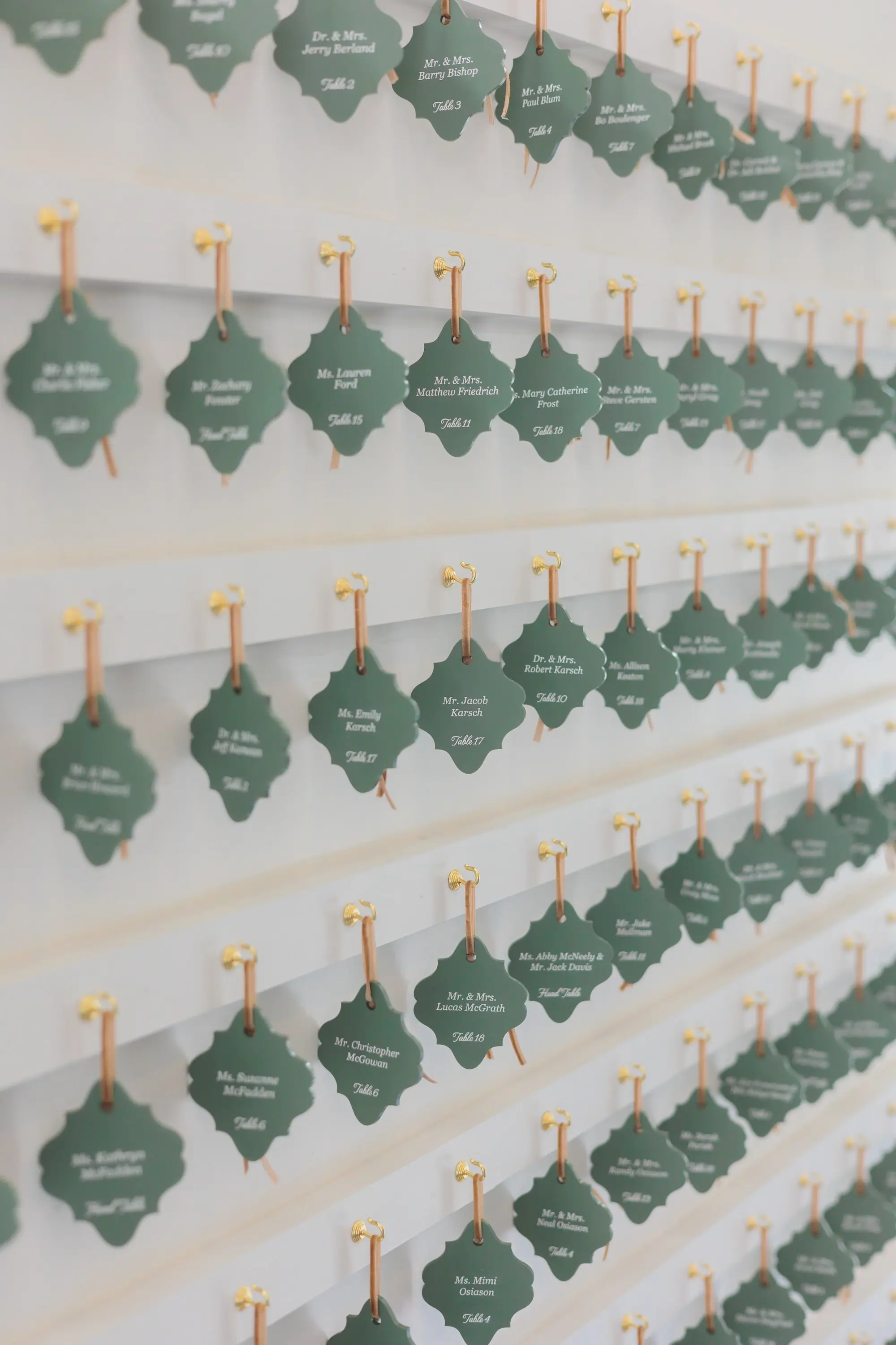 Green and White Keychain Wedding Reception Seating Chart Display Decor Ideas | Planner EventFull Weddings