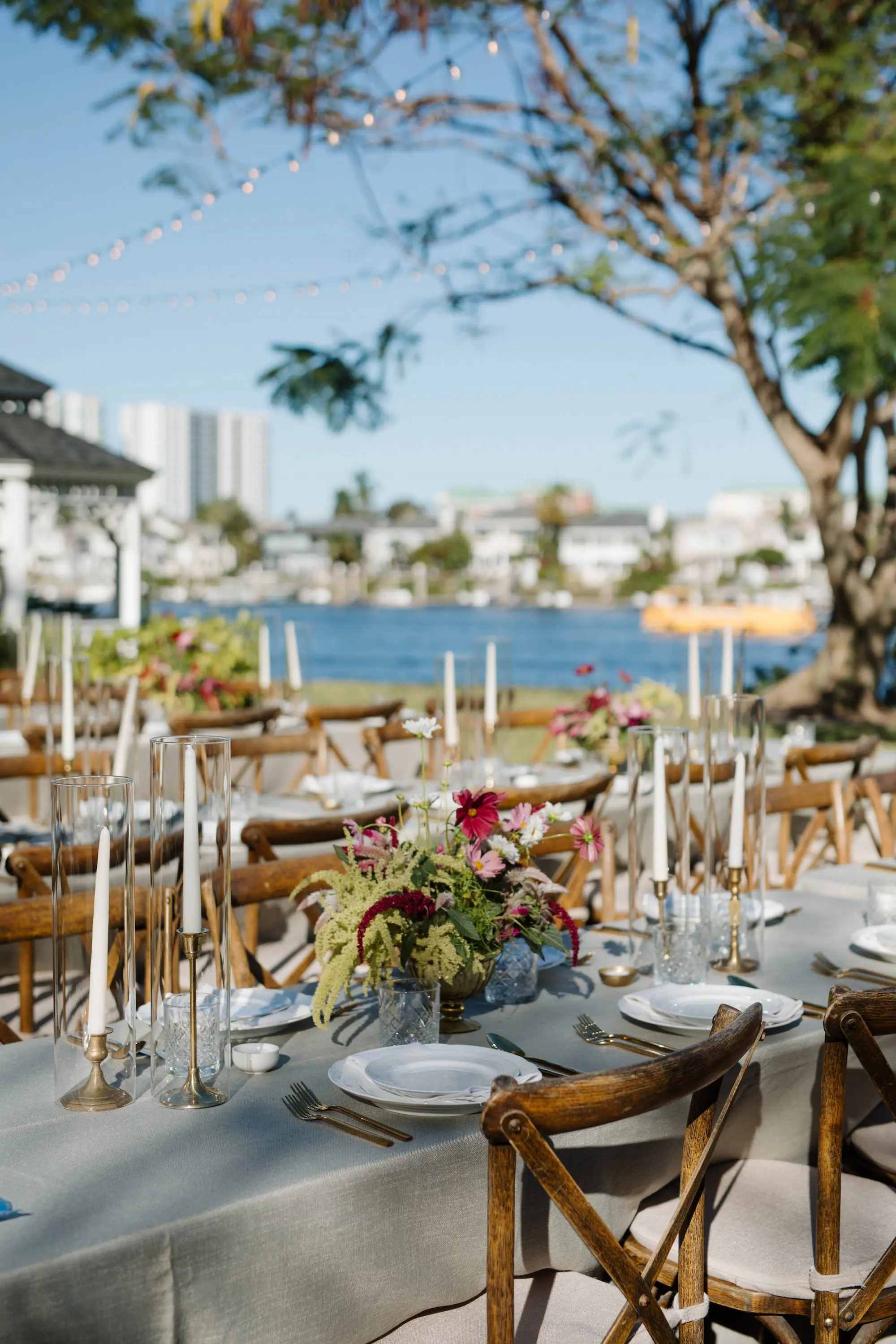 Elegant White and Green Outdoor Garden Party Wedding Reception Long Feasting Table Decor Ideas | Tampa Bay Event Venue Davis Island Garden Club