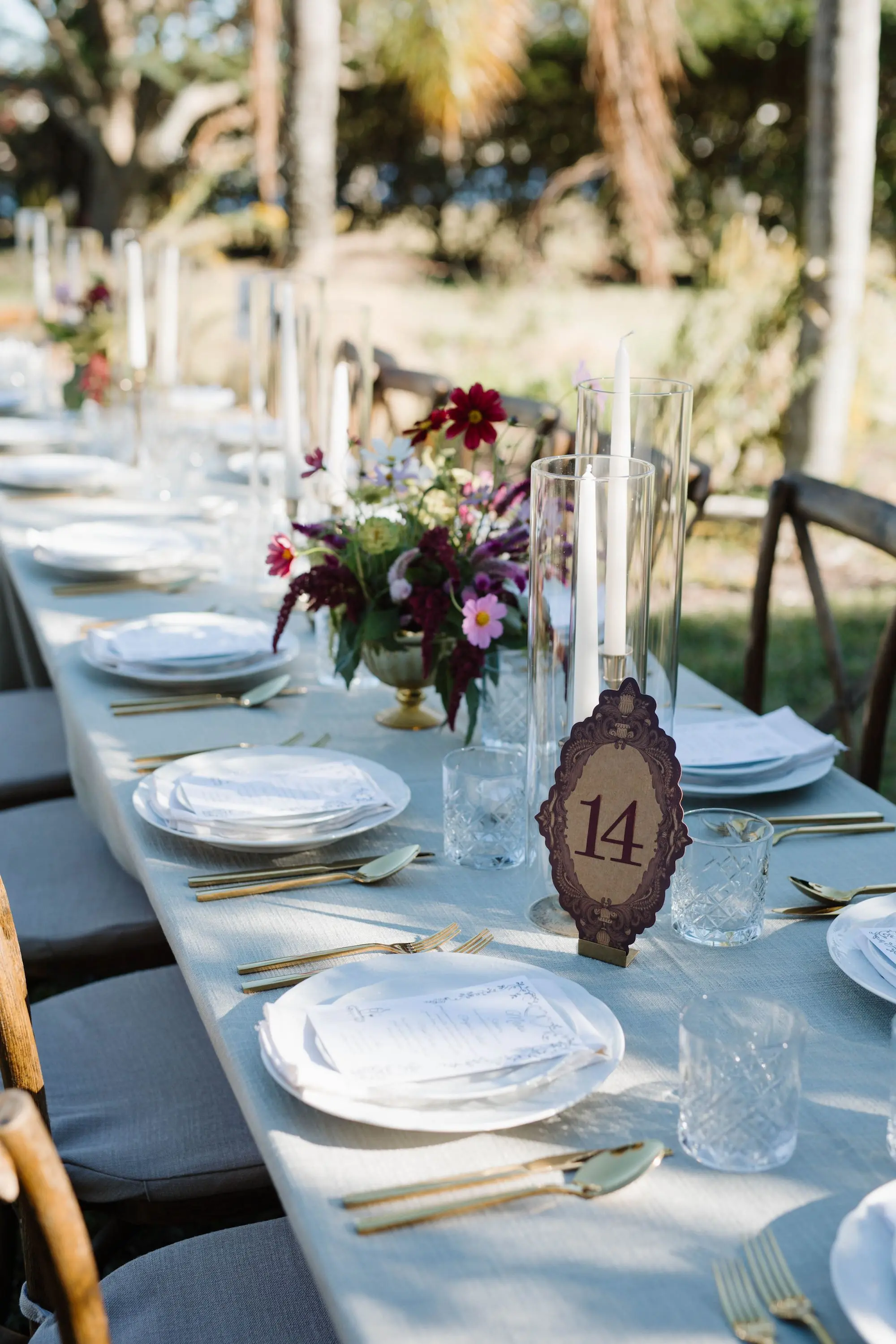 Elegant White and Green Outdoor Garden Party Wedding Reception Long Feasting Table Decor Ideas