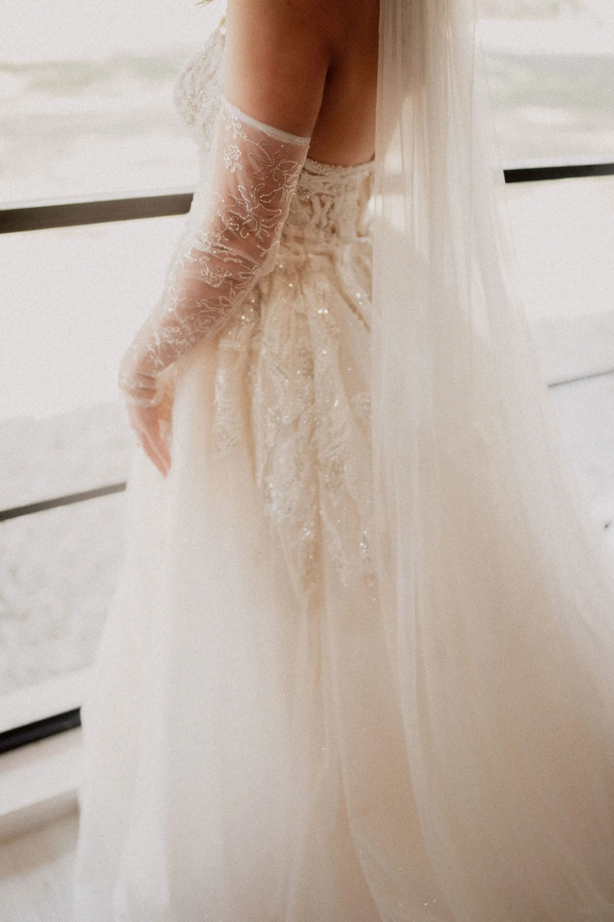 3Classic Gold Italian Inspired Wedding Ideas - Classic, Gold Tampa Wedding | The Italian Club of Tampa Bride Wedding Portrait | Long Sheer, Lace Gloves with Strapless Lace Detailed Wedding Gown Inspiration | Traditional Cathedral Length Chiffon Veil Ideas | Tampa Bay Photographer Videographer Sabrina Autumn Photography