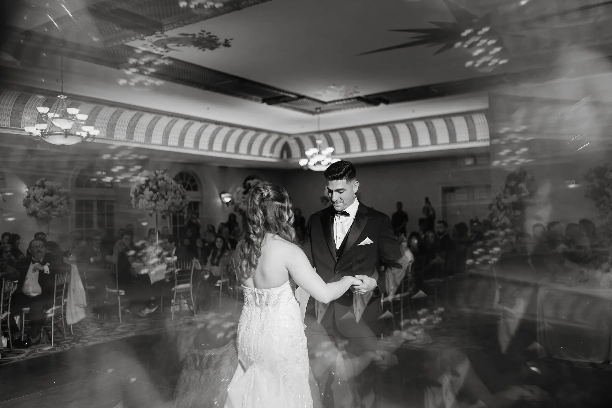 41Classic Gold Italian Inspired Wedding Ideas - Classic, Gold Tampa Wedding | The Italian Club of Tampa Bride and Groom First Dance Black and White Wedding Portrait | Tampa Bay Photographer Videographer Sabrina Autumn Photography