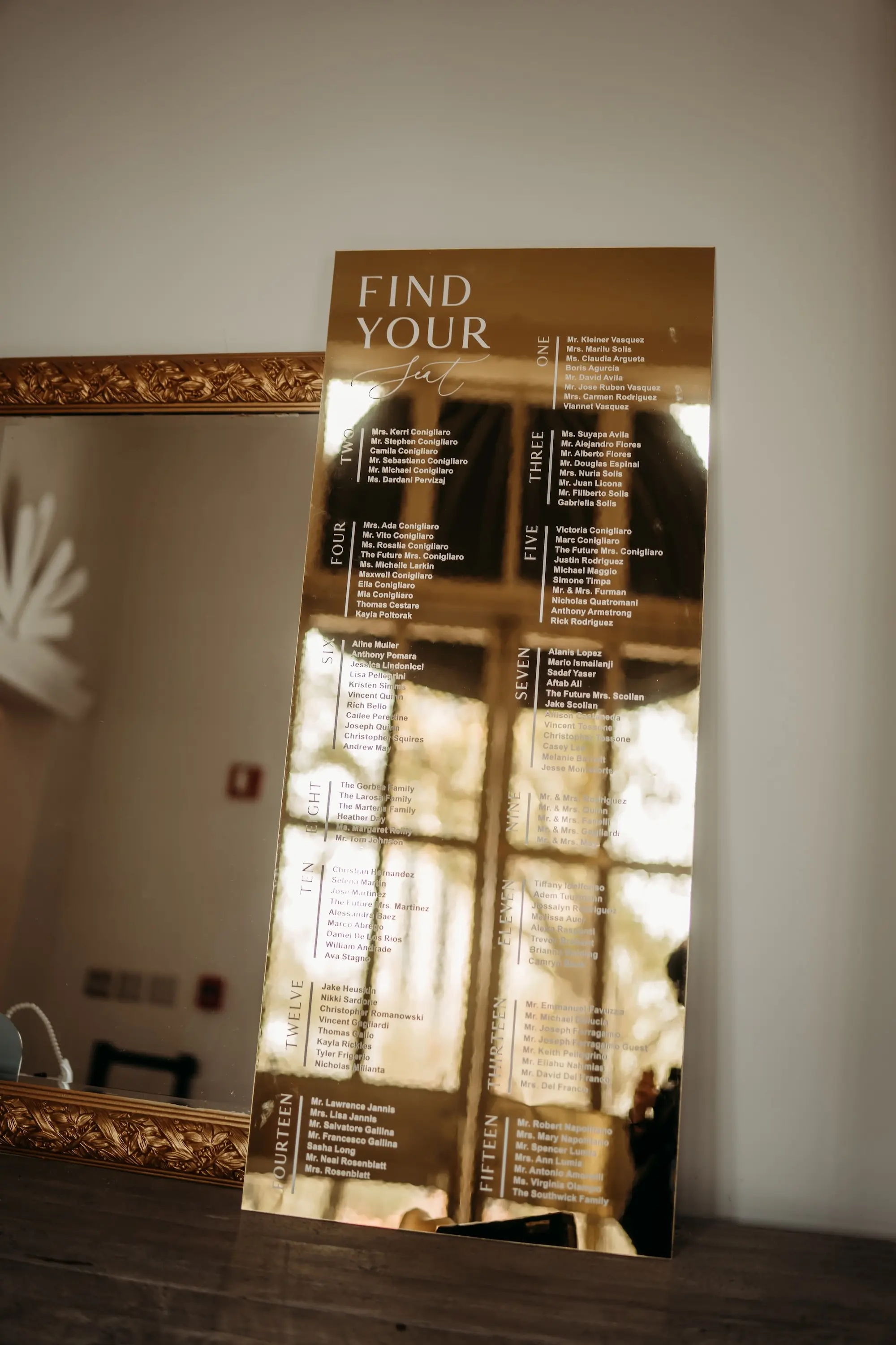 Modern Gold Mirror Wedding Reception Seating Chart Sign Decor Ideas