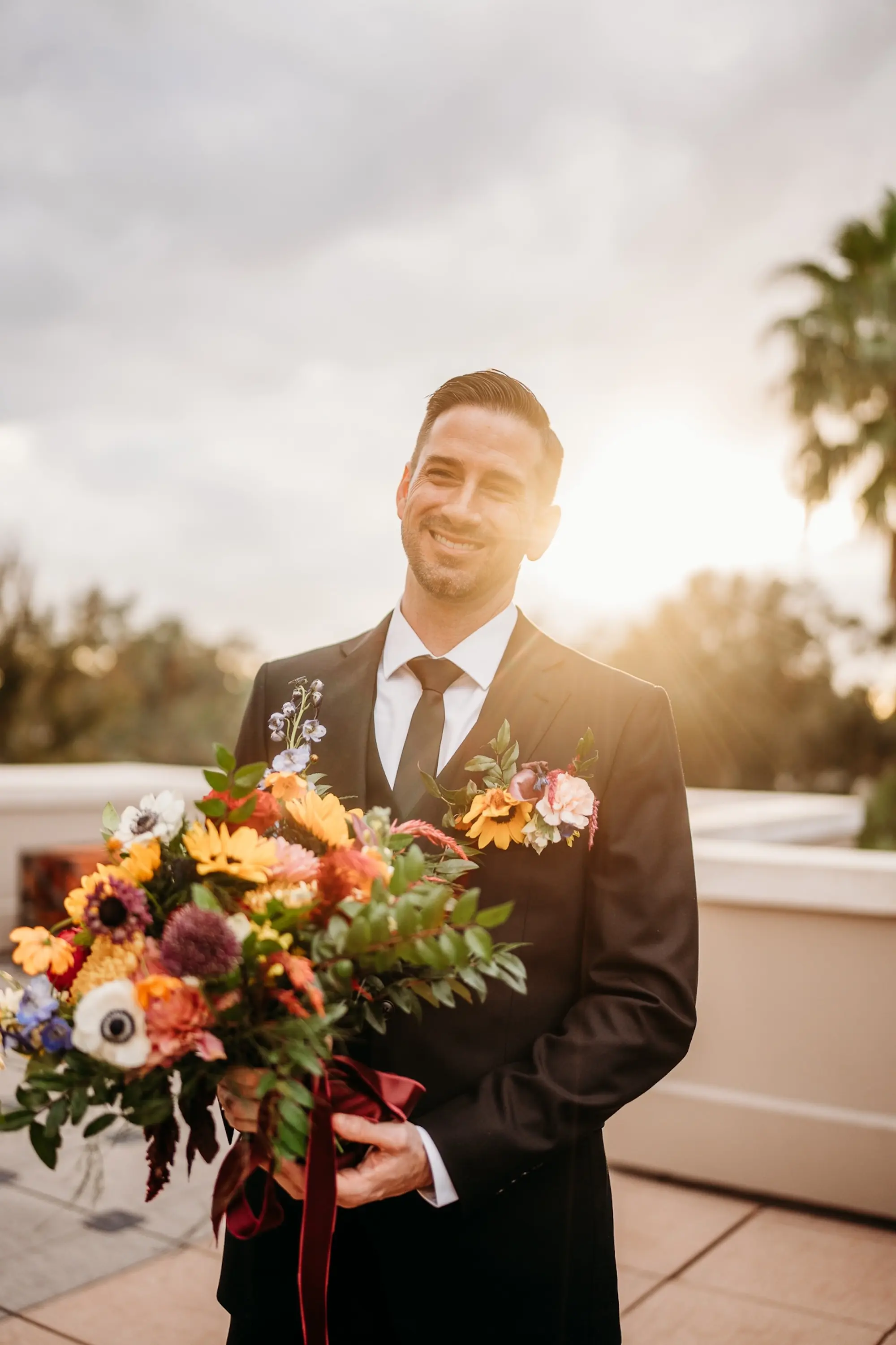 Groom in Black Three-Piece Suit Ideas