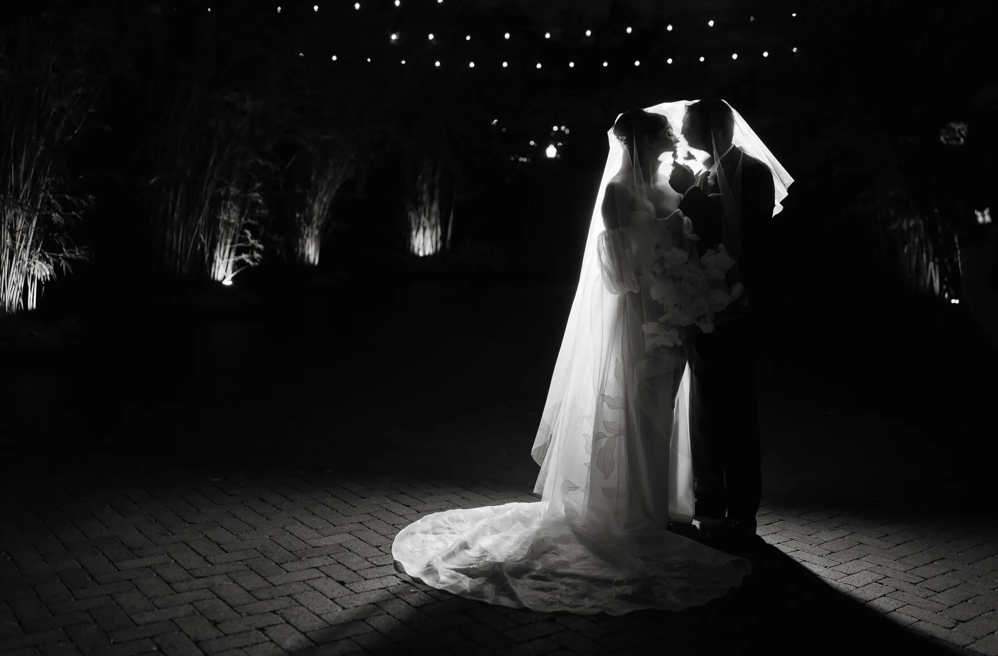 Black and White Bride and Groom Under Veil Wedding Portrait | Tampa Bay Photographer Sabrina Autumn Photography