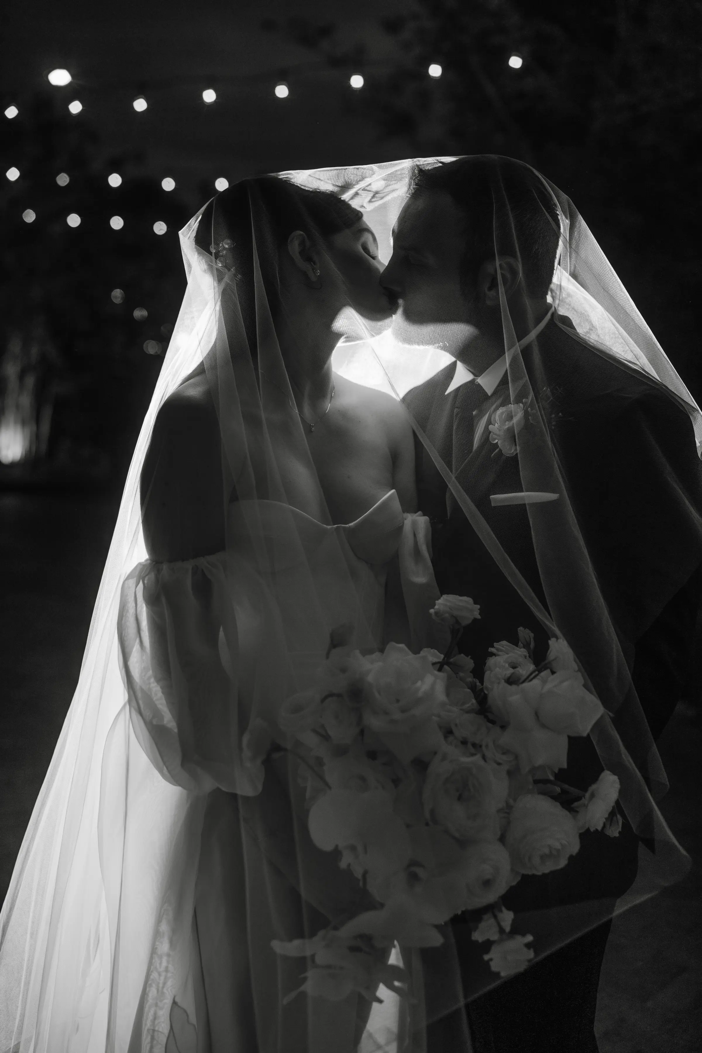 Black and White Bride and Groom Under Veil Wedding Portrait | Tampa Bay Photographer Sabrina Autumn Photography