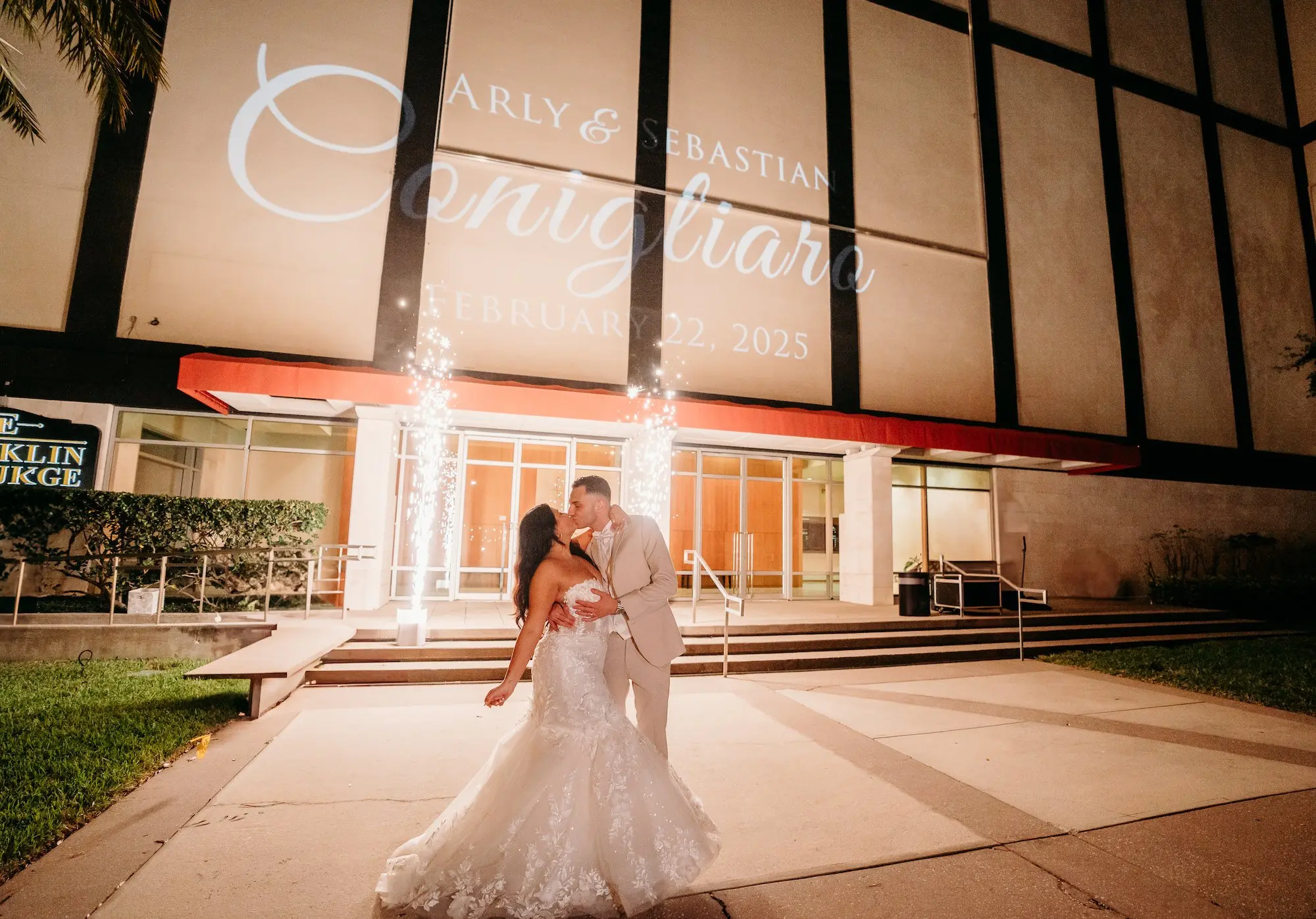 Wedding Exit Portrait with Sparklers and GOBO Lighting | Tampa Venue The Vault | Photographer Sabrina Autumn Photography
