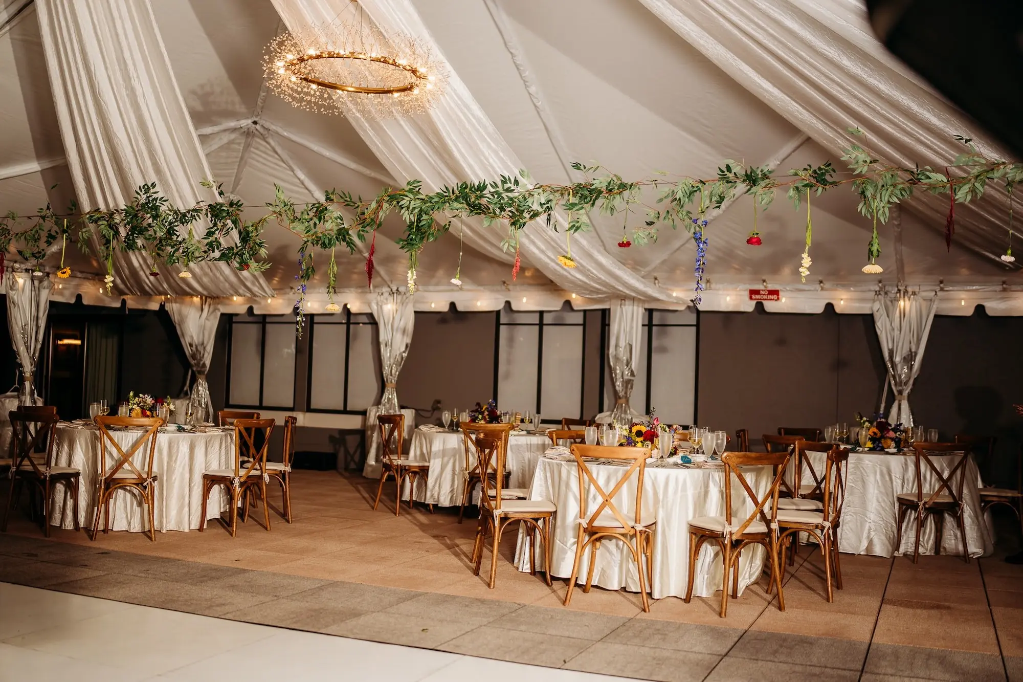 Colorful Floral Filled Tented Wedding Reception Inspiration | Tampa Bay Event Planner Wilder Minds Events | South Tampa Wedding Venue The Epicurean Hotel