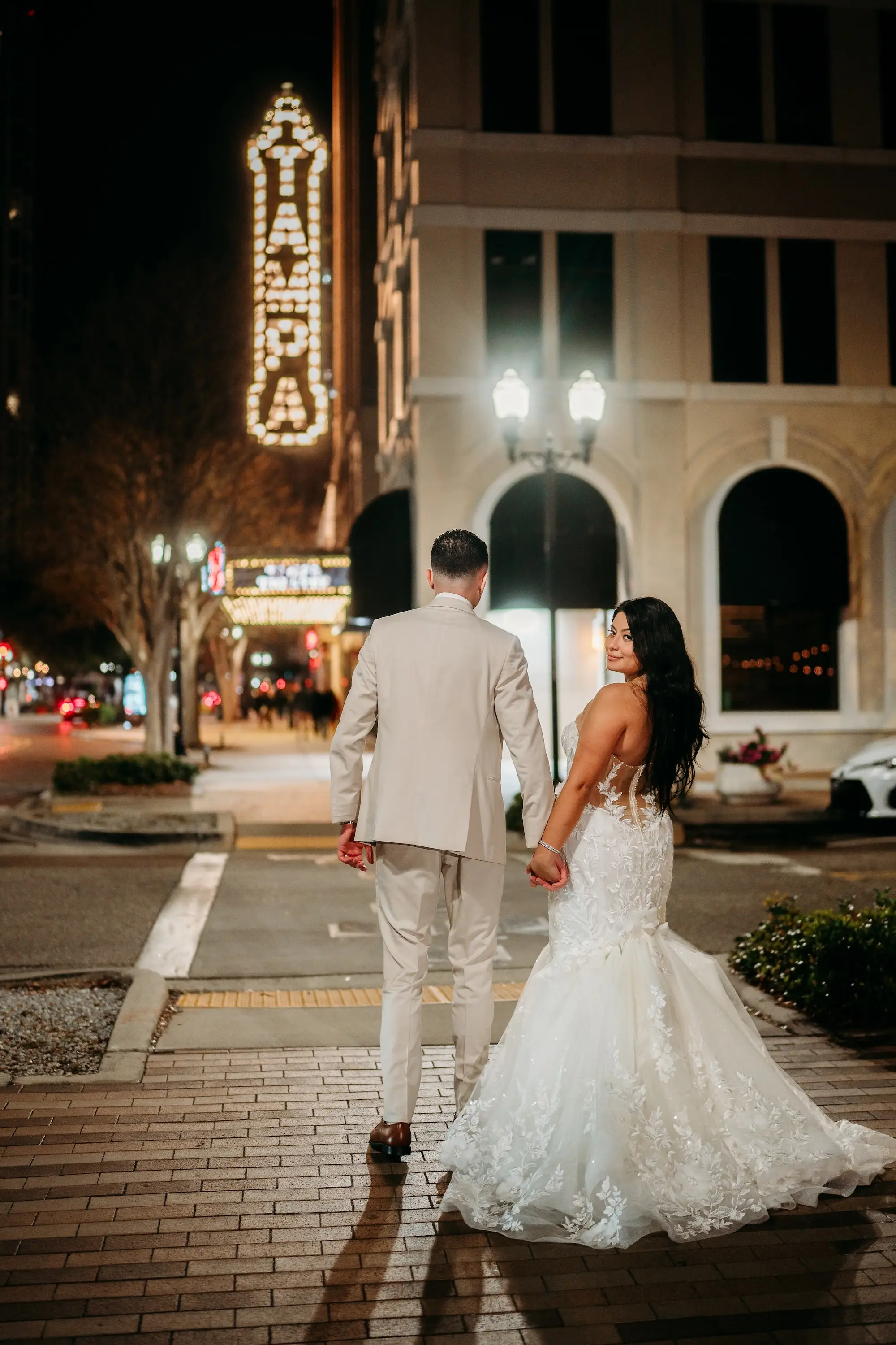 Tampa Theatre Sign Wedding Portrait | Photographer Sabrina Autumn Photography