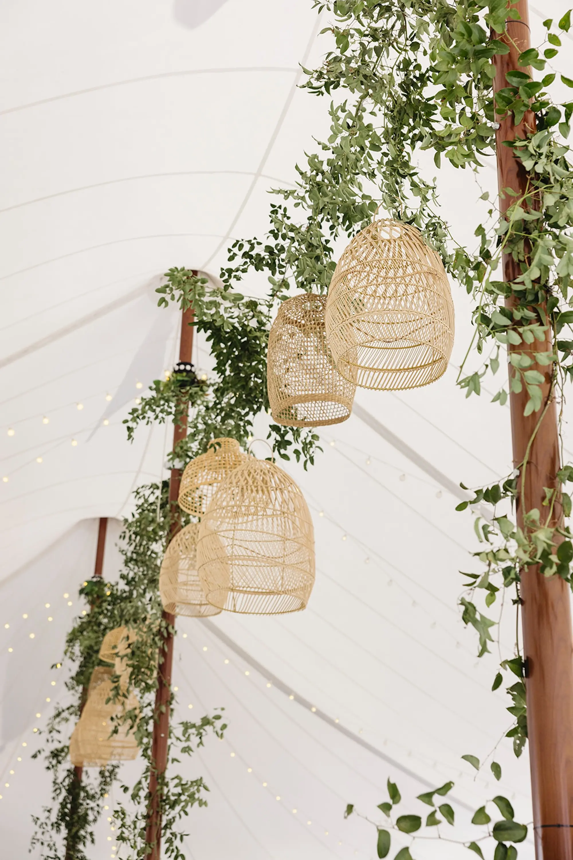 Estate Green Outdoor Tented Wedding Reception Inspiration | Woven Baskets and Eucalyptus Garland Wedding Reception Decor Ideas | Tampa Bay Planner Wilder Mind Events