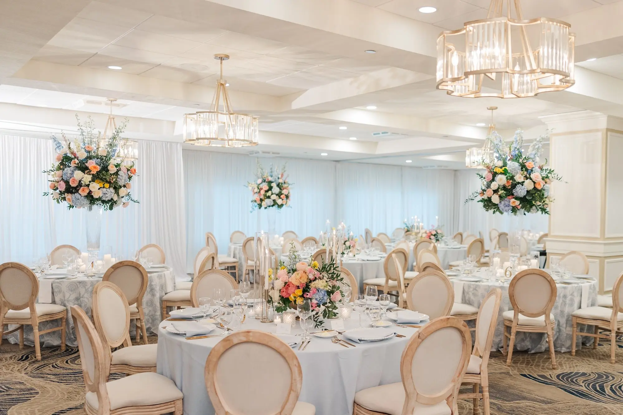 Blue Spring Garden Party Ballroom Wedding Reception Decor Inspiration | Clearwater Event Venue Belleair Country Club | Tampa Bay Planner Parties a La Carte | Florist Bruce Wayne Florals