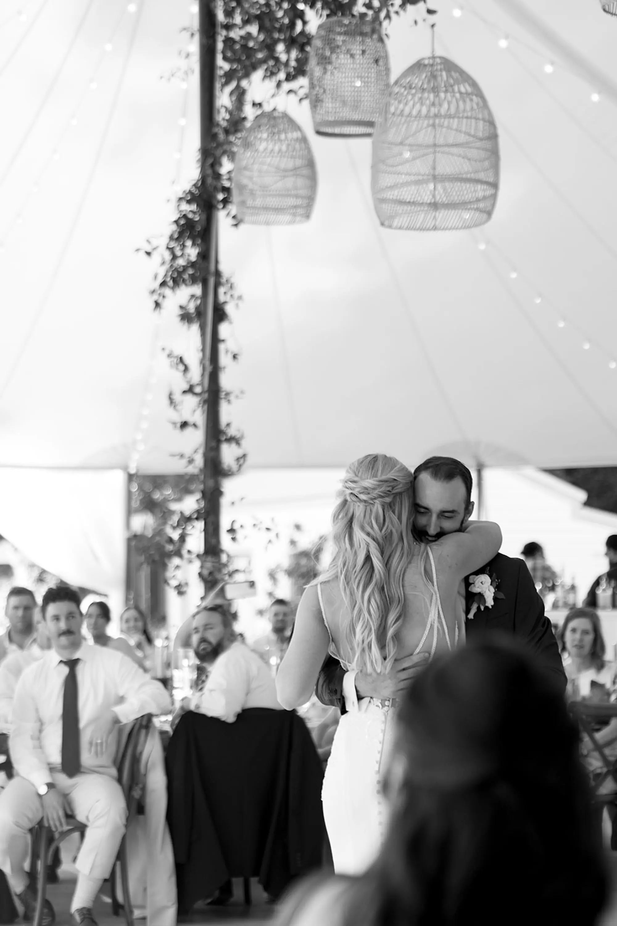 Black and White Bride and Groom First Dance Wedding Portrait