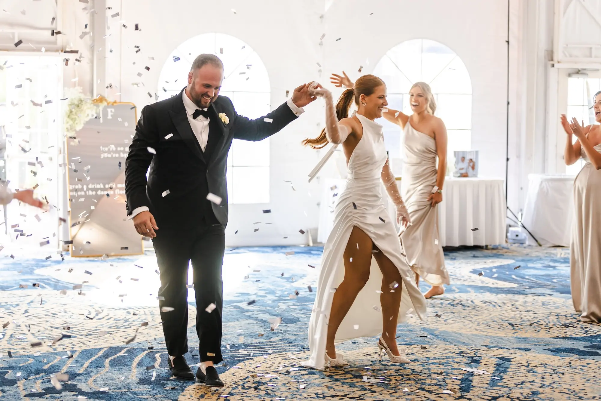 Bride and Groom Grand Entrance Wedding Portrait | Tented Ballroom Wedding Reception Inspiration | St Pete Beach Event Venue TradeWinds Island Resort | Tampa Bay Photographer Videographer Iyrus Weddings
