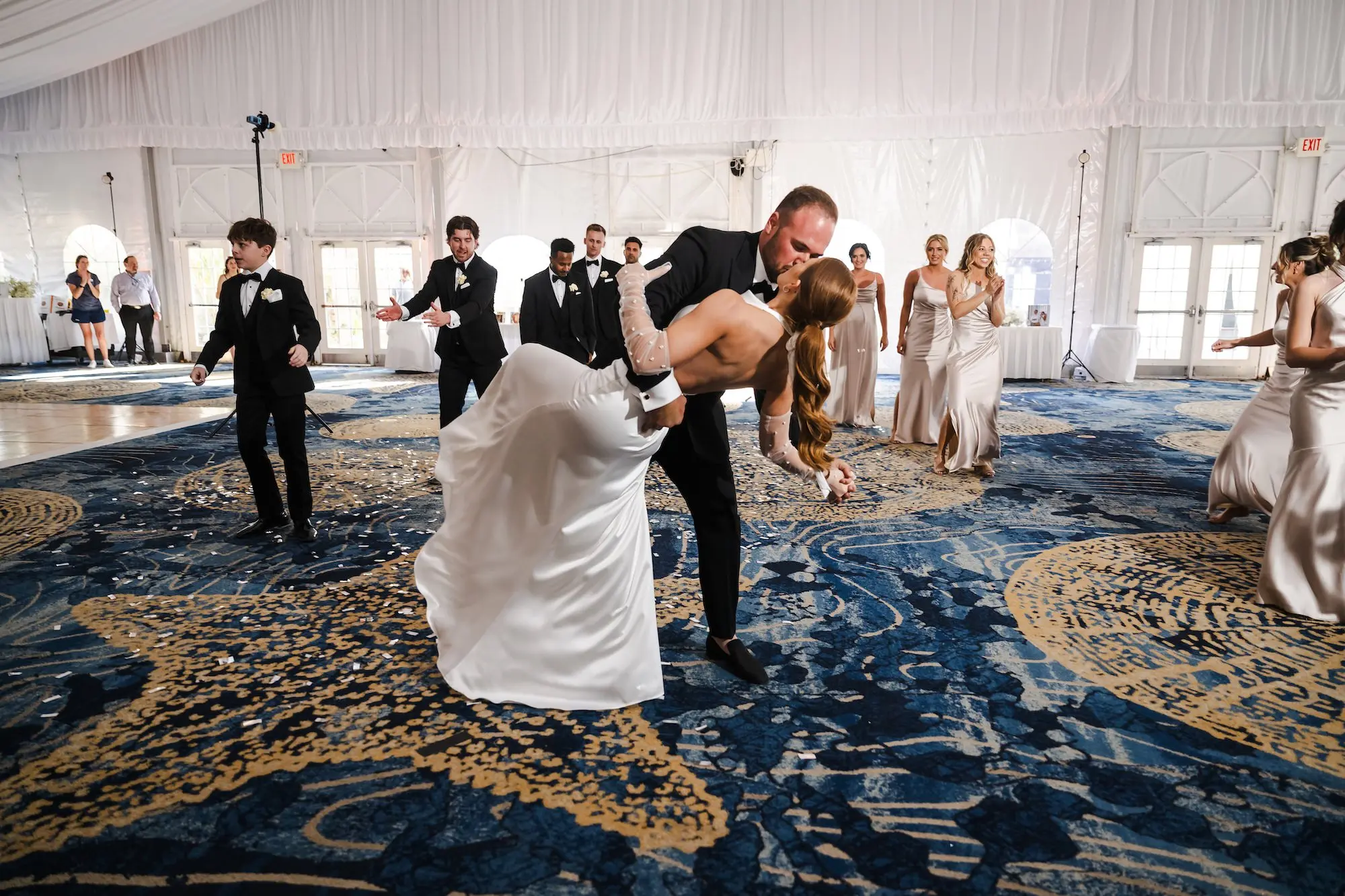 Bride and Groom Grand Entrance Wedding Portrait | Tented Ballroom Wedding Reception Inspiration | St Pete Beach Event Venue TradeWinds Island Resort | Tampa Bay Photographer Videographer Iyrus Weddings