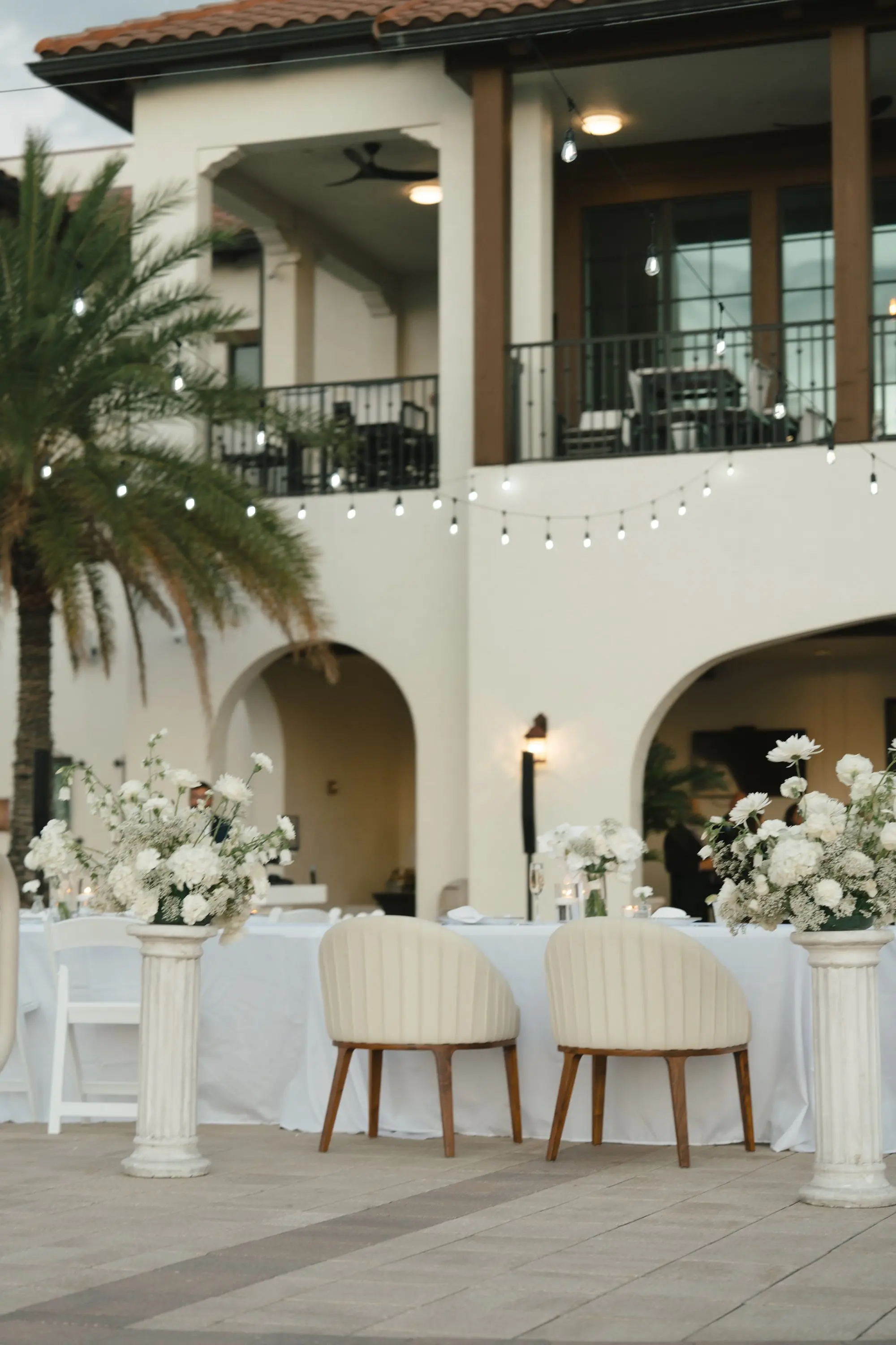 Romantic White and Gold Waterfront Wedding Reception Ideas | Head Table Decor Inspiration