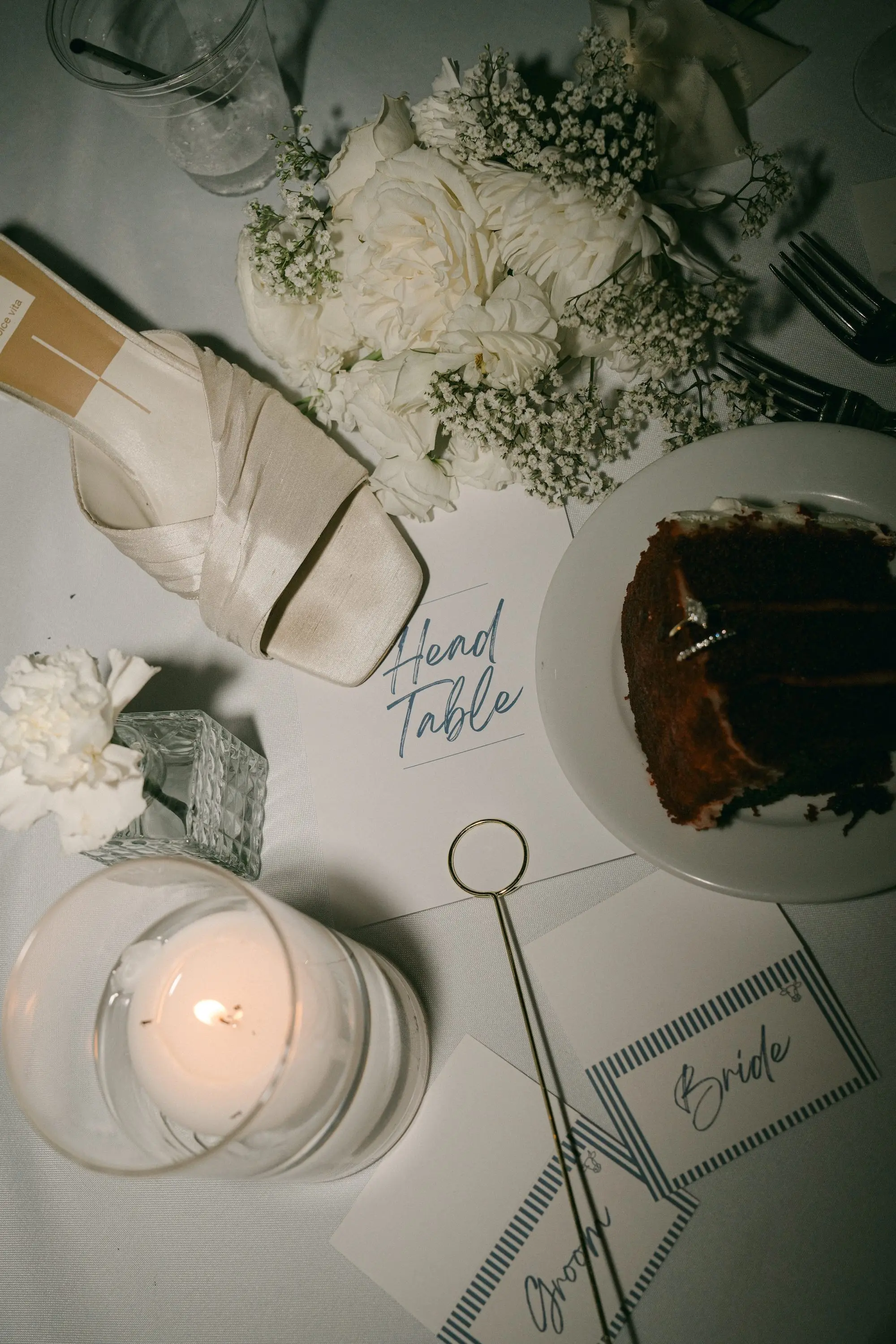 Romantic White and Gold Wedding Reception Head Table Sign Decor Ideas