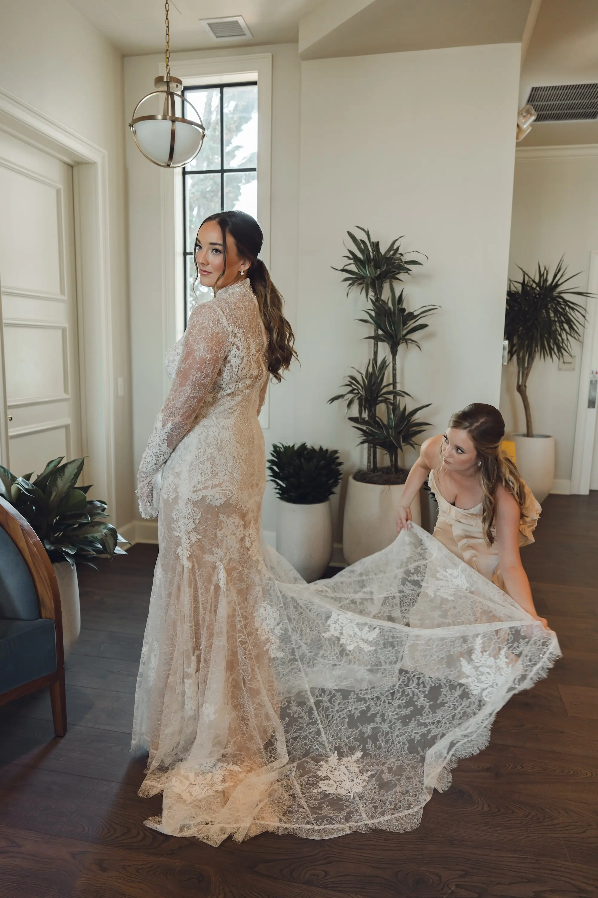 White and Nude Lace Watters Wedding Dress Inspiration