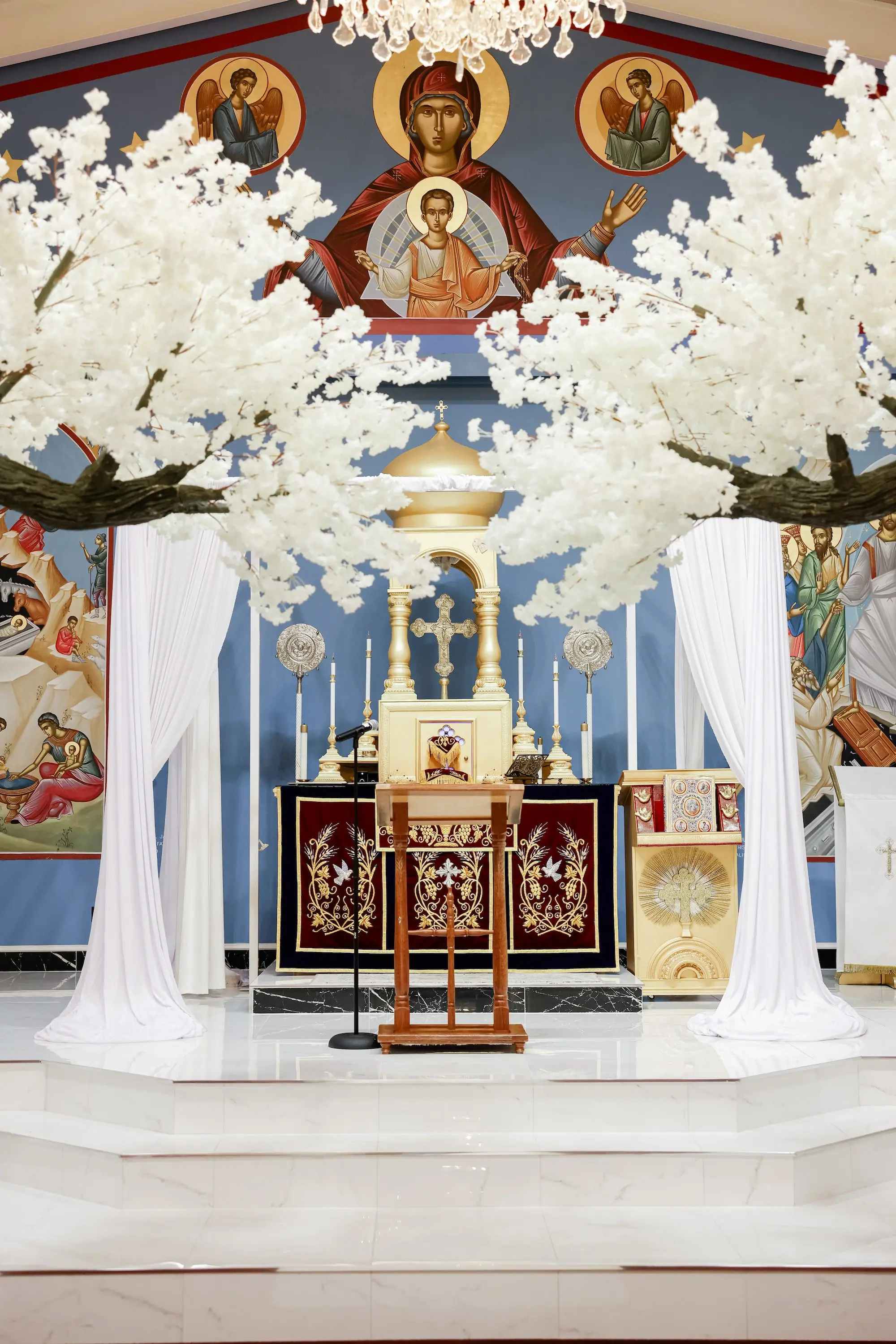 Luxurious White Wedding Ceremony Tree Arch Decor Inspiration | Tampa Bay Event Venue St Athanasius Syriac Orthodox Church