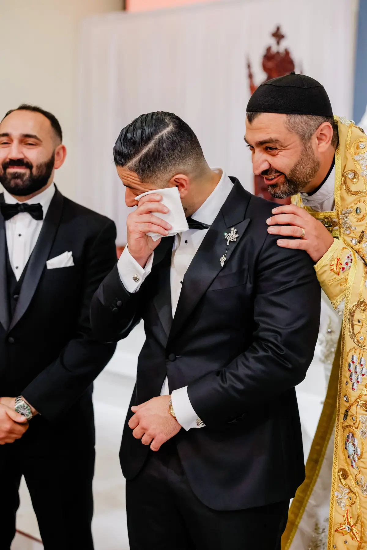 15Luxurious Cream White and Gold Ballroom Wedding Inspiration - “Best Of” 2025: Wedding Portraits Groom's Reaction to Bride Walking Down Wedding Aisle