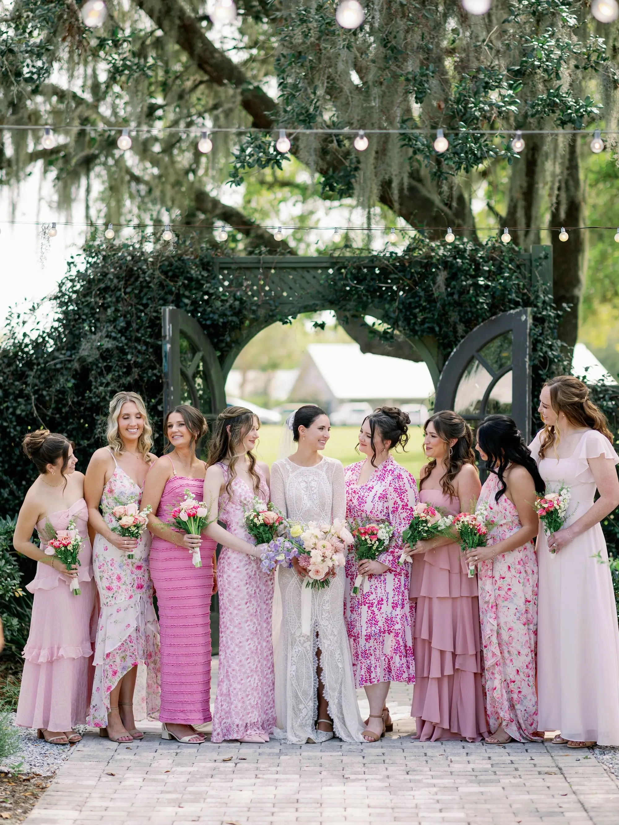 Bride and Bridesmaids Pastel Pink Wedding Portrait | Tampa Bay Event Venue Mill Pond Estate