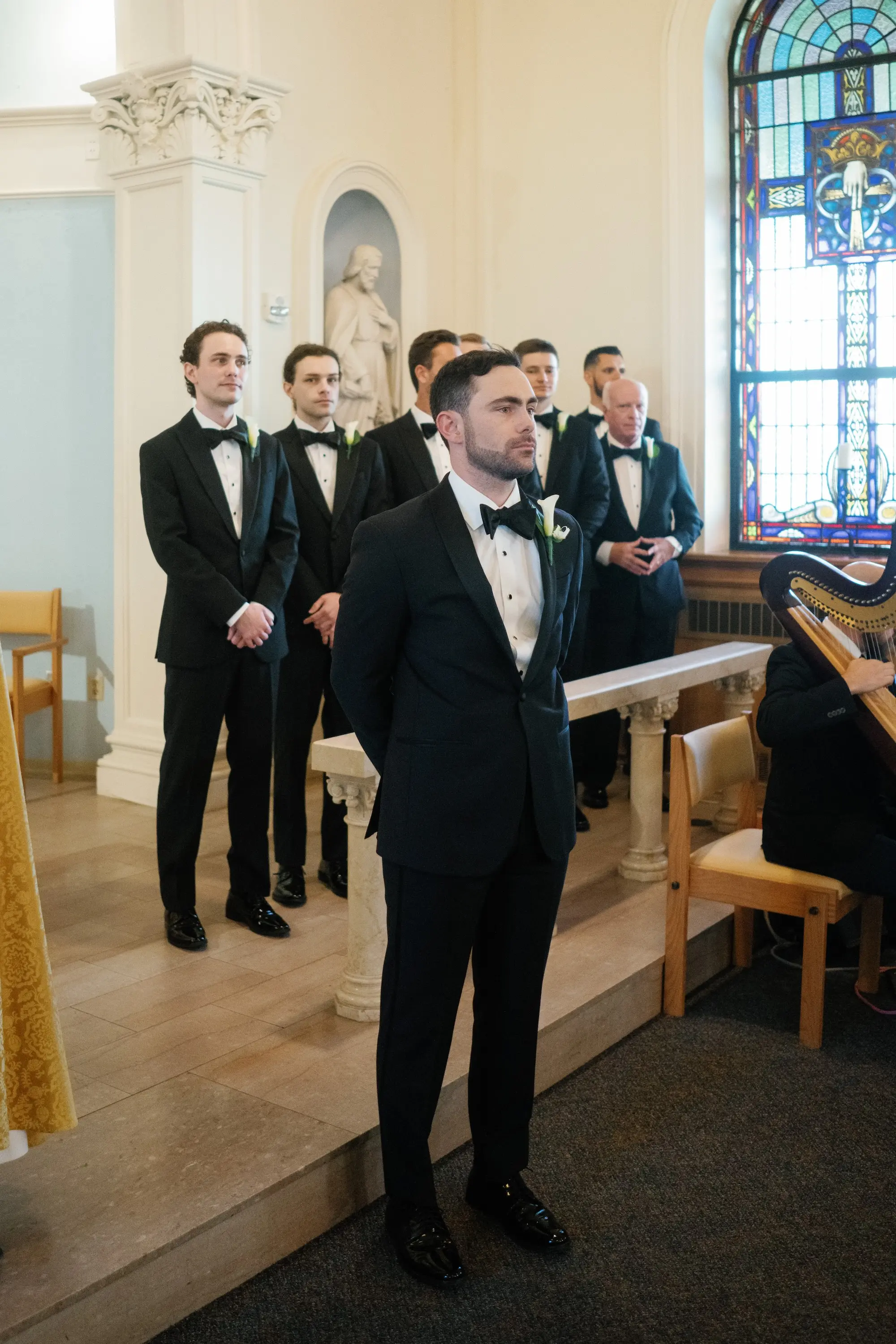 Groom Waits for Bride Wedding Ceremony Portrait | Traditional Catholic Church Tampa Bay Wedding Ceremony Academy of Holy Names