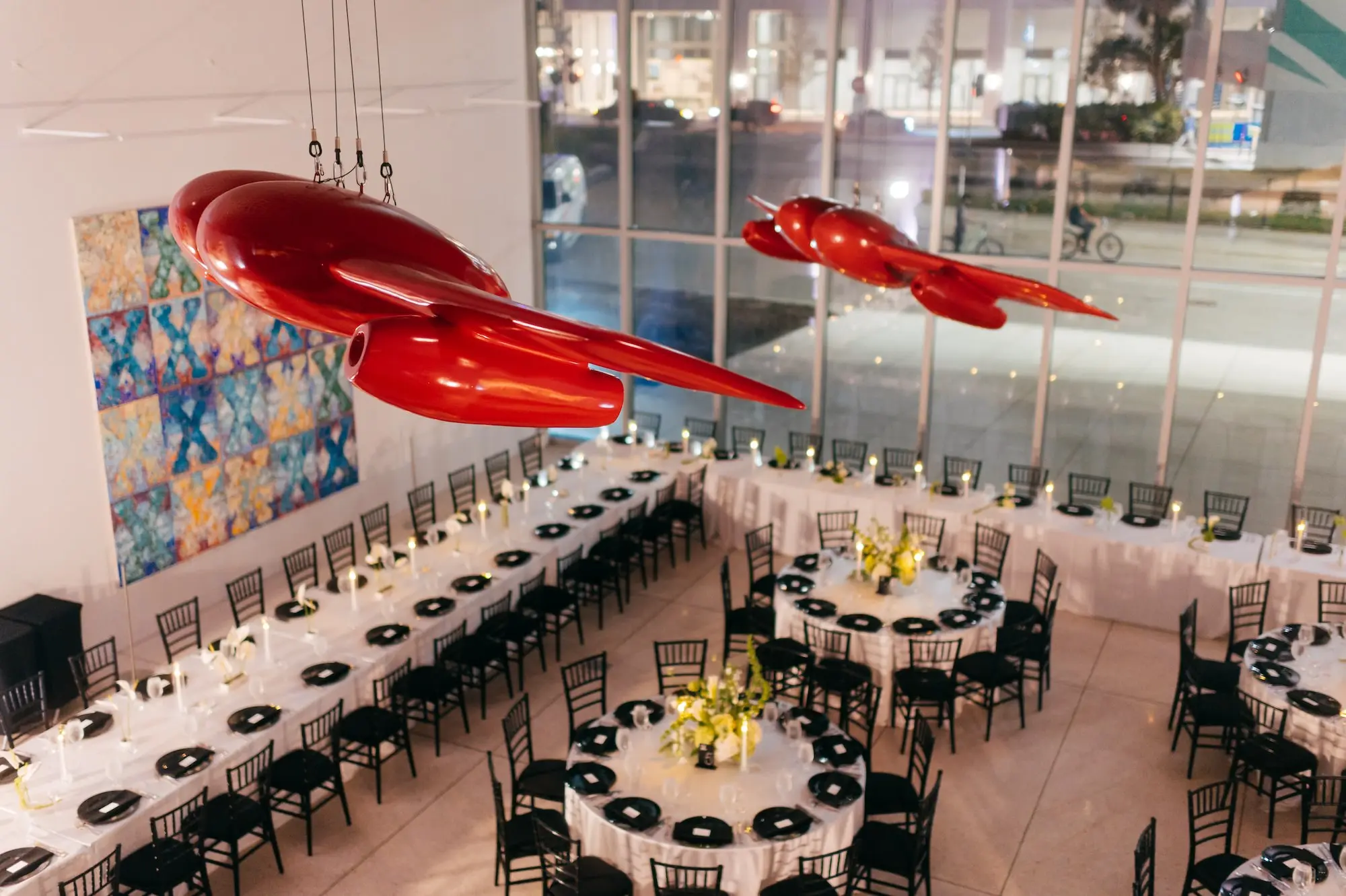 Elegant Modern Black Tie Night Museum Wedding Reception Inspiration | White Linens and Black Chairs Ideas | Over The Top Rental Linens | Wedding Venue Tampa Museum of Art | Tampa Bay Event Planner Unique Weddings and Events | Wedding Venue Tampa Museum of Art