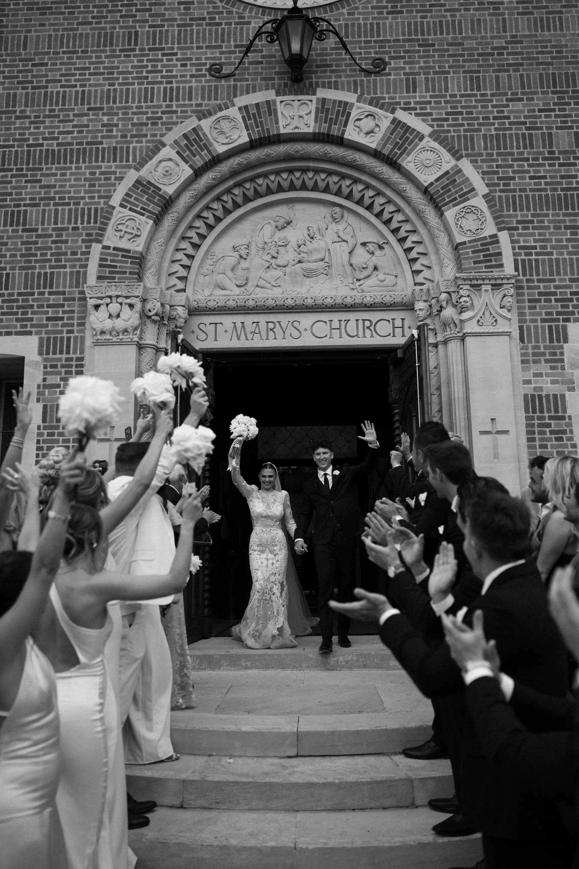 37Luxurious Ivory Neutral Ballroom Wedding Inspiration St Pete Our Lady of Grace Catholic Church - Luxurious, Ivory Downtown St. Pete Wedding | The Vinoy Bride and Groom Just Married Wedding Portrait | St Pete Event Venue Our Lady of Grace Catholic Church